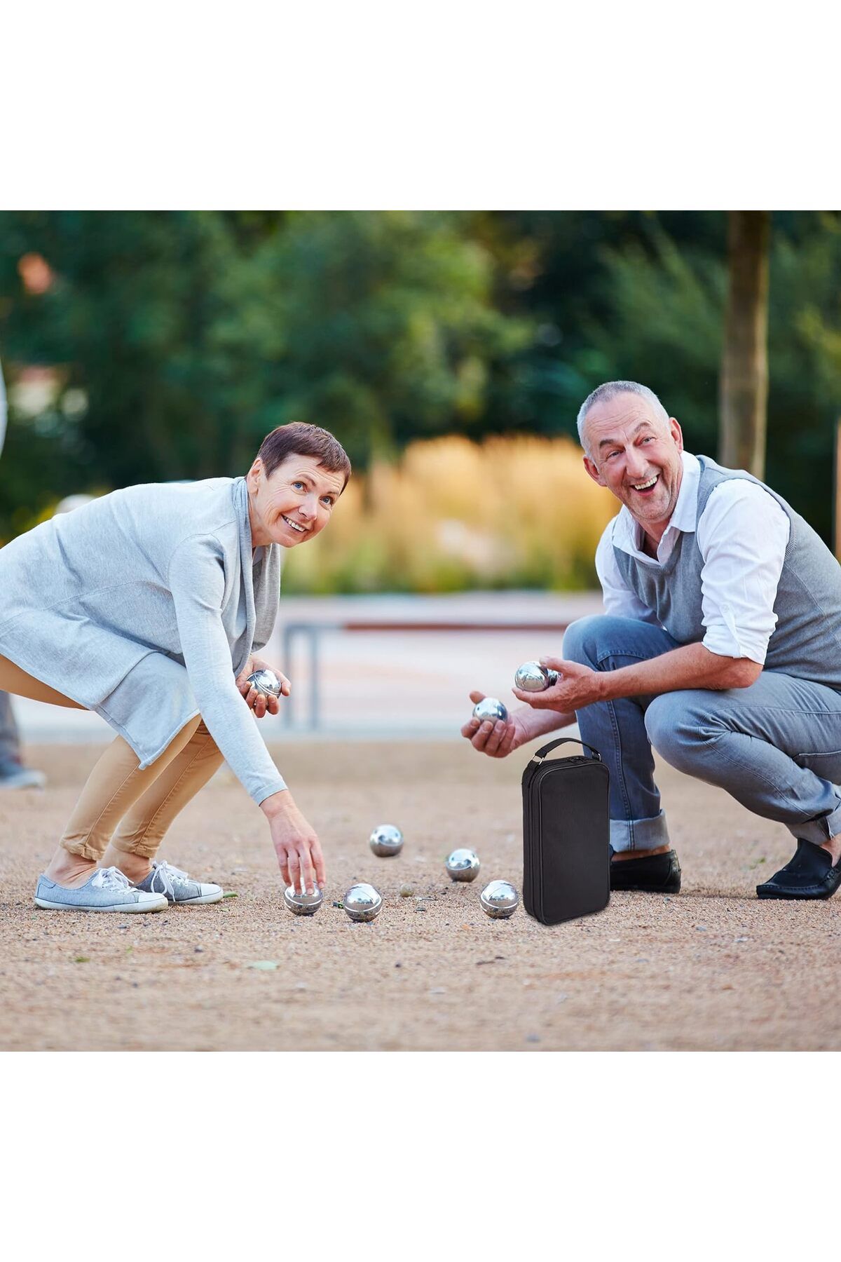 Povit-8-Piece Bocce Set with Bag 8 Pieces Chrome Steel Bocce Balls (720 gr) + Wooden Pallino and Tape Measure Gift 3