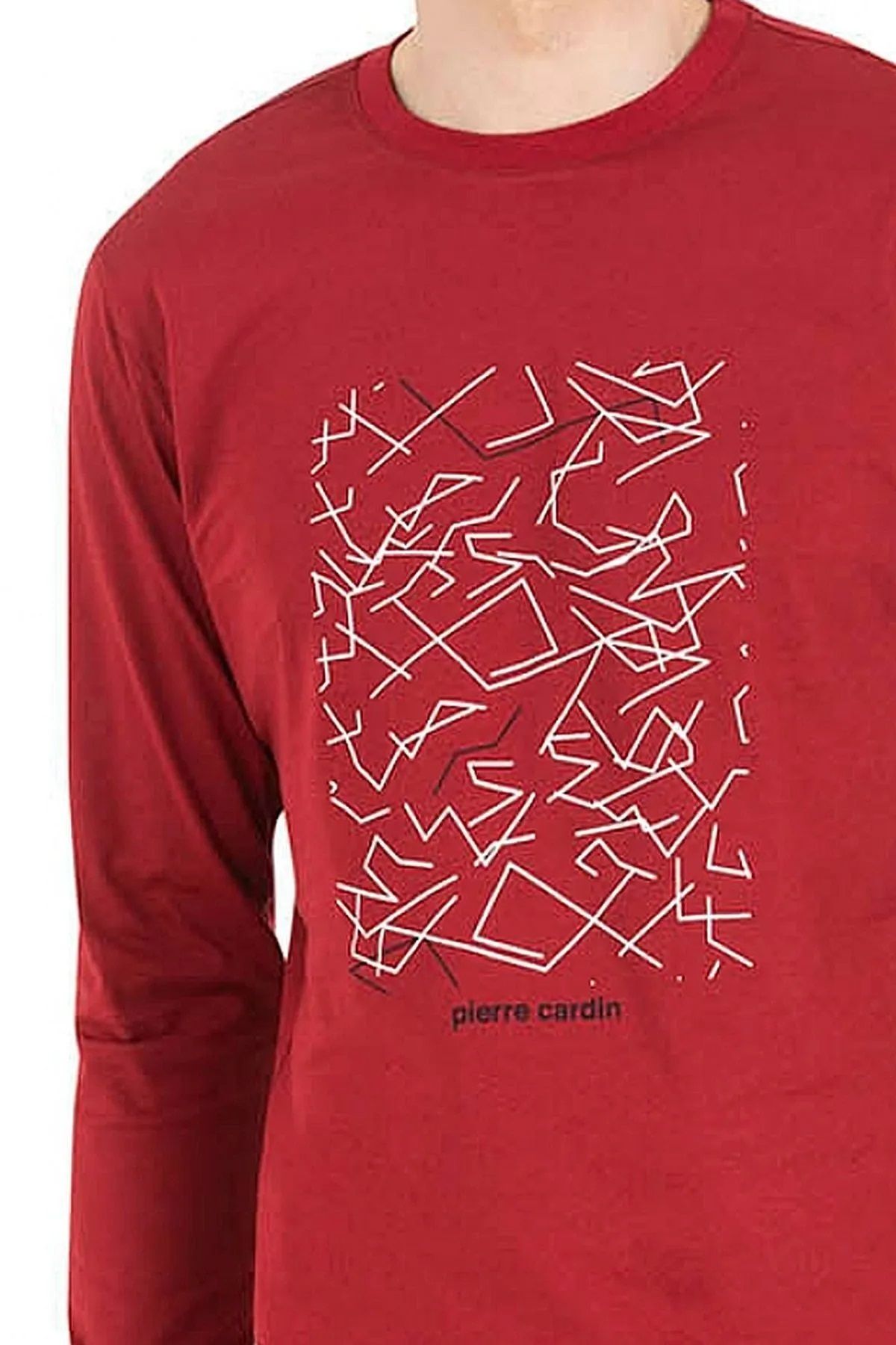ست پیژامه قرمز مردانه لباس خواب یقه گرد آستین بلند با جزئیات جیبی. Pierre Cardin