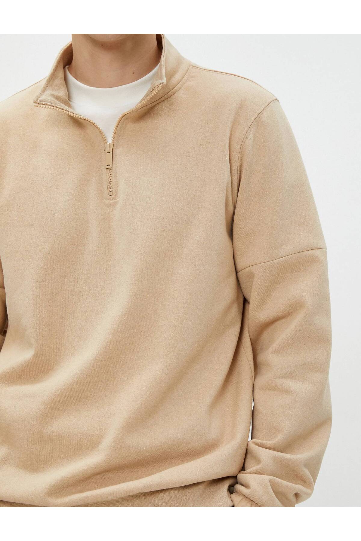 سویشرت مردانه بژ کوتون | 24KY59001798 اورجینال - تصویر 4