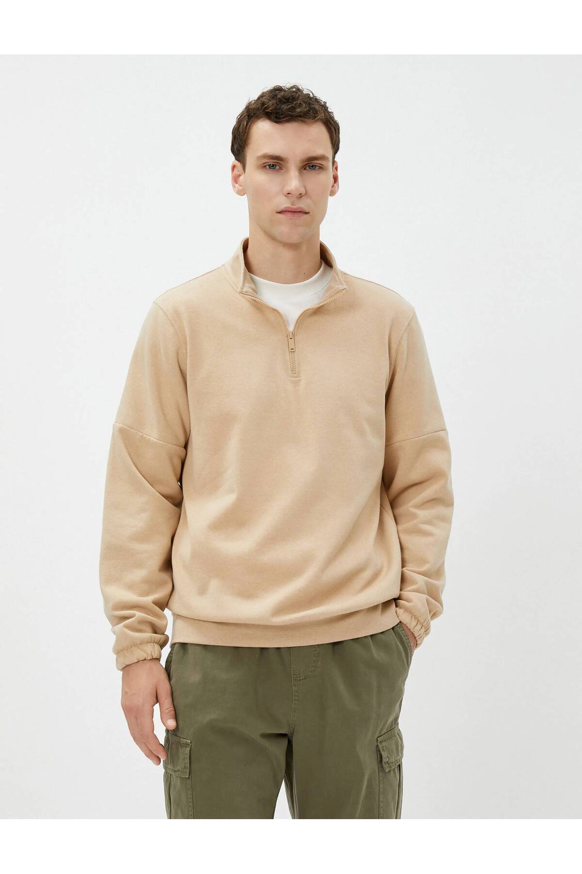 سویشرت مردانه بژ کوتون | 24KY59001798 اورجینال - تصویر 3