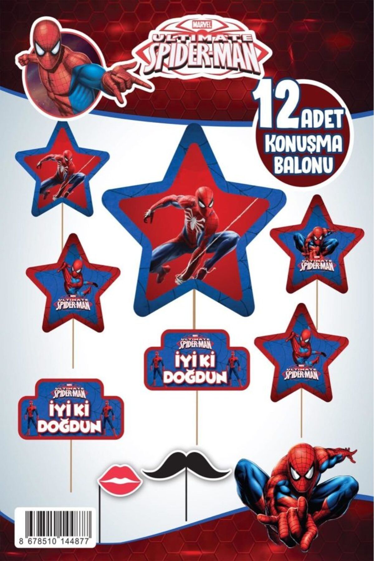 Dizayn Parti Evi Spiderman Konuşma Balonu 12 Lİ