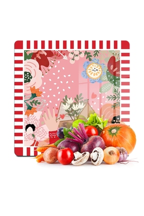Decovetro Cam Kesme Tahtası Kare Karışık Renkli Love Desenli 30x30 Cm
