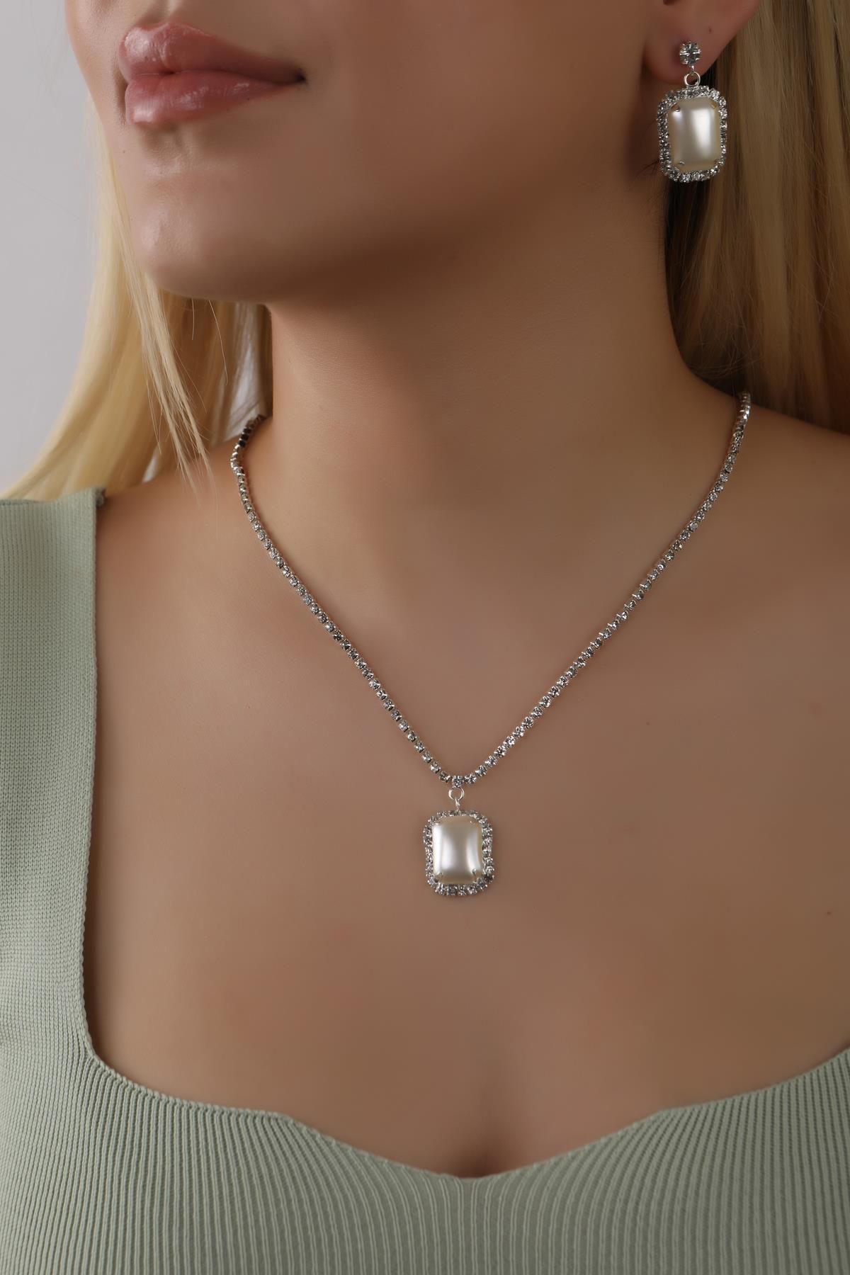 Gold pearl necklace shop and earring set