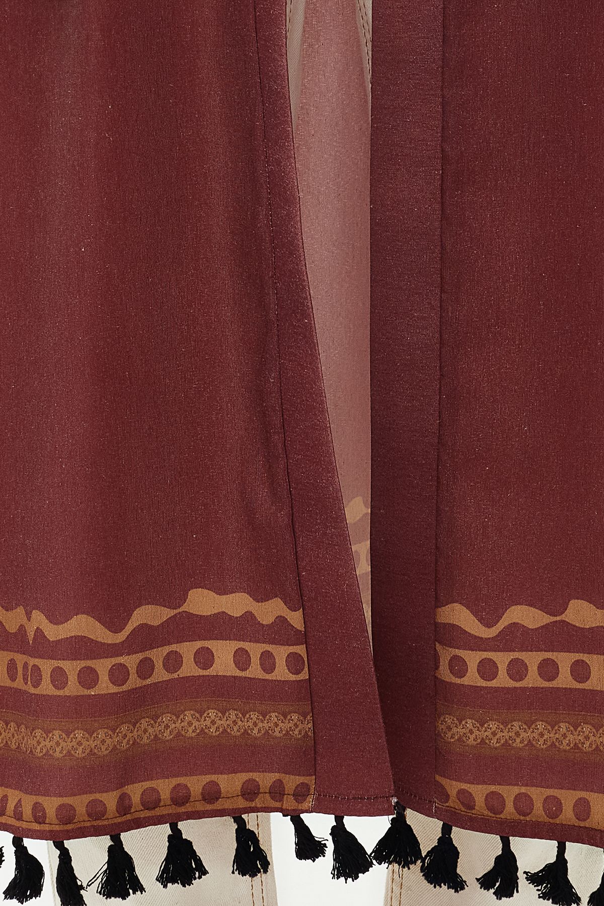 Trendyol Modest-Kimono și caftan țesut lung în amestec de bumbac cu model etnic maro TCTSS23KK00012 6