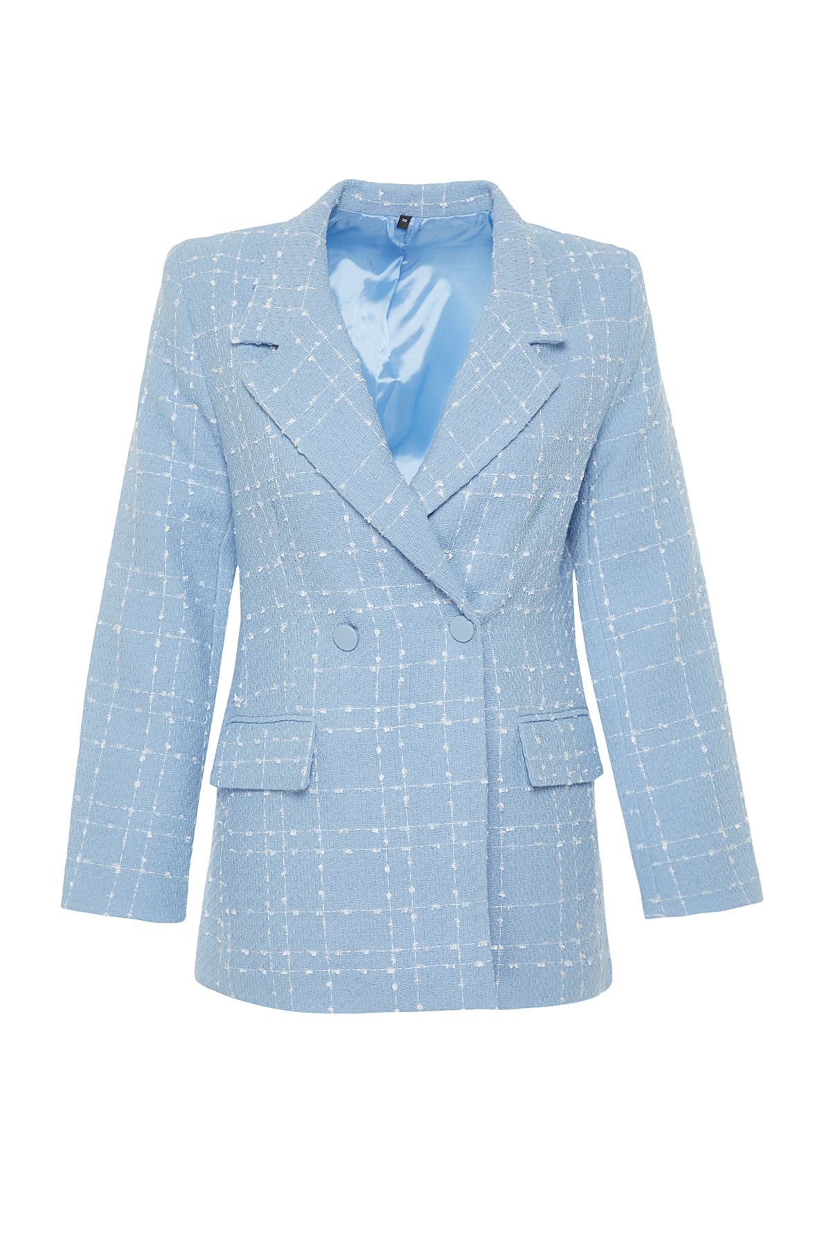 Trendyol Collection-Hellblaue, übergroße, gewebte karierte Blazerjacke TWOAW21CE0105 7