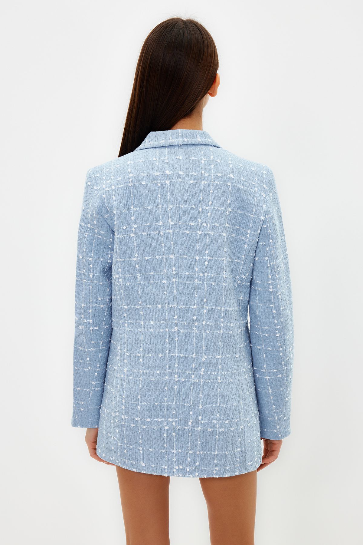Trendyol Collection-Hellblaue, übergroße, gewebte karierte Blazerjacke TWOAW21CE0105 6