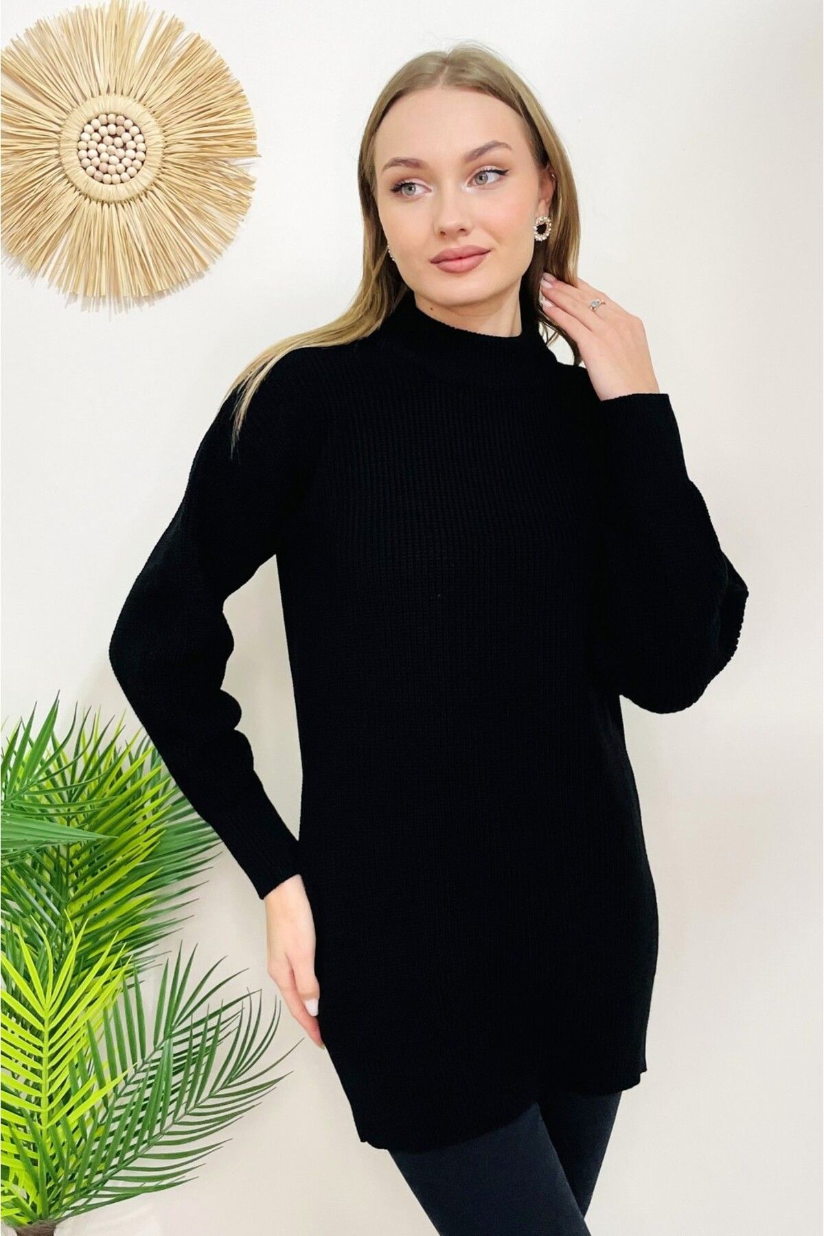 StilOBA BLACK HALF TURKISH TUNIC SWEATER Trendyol