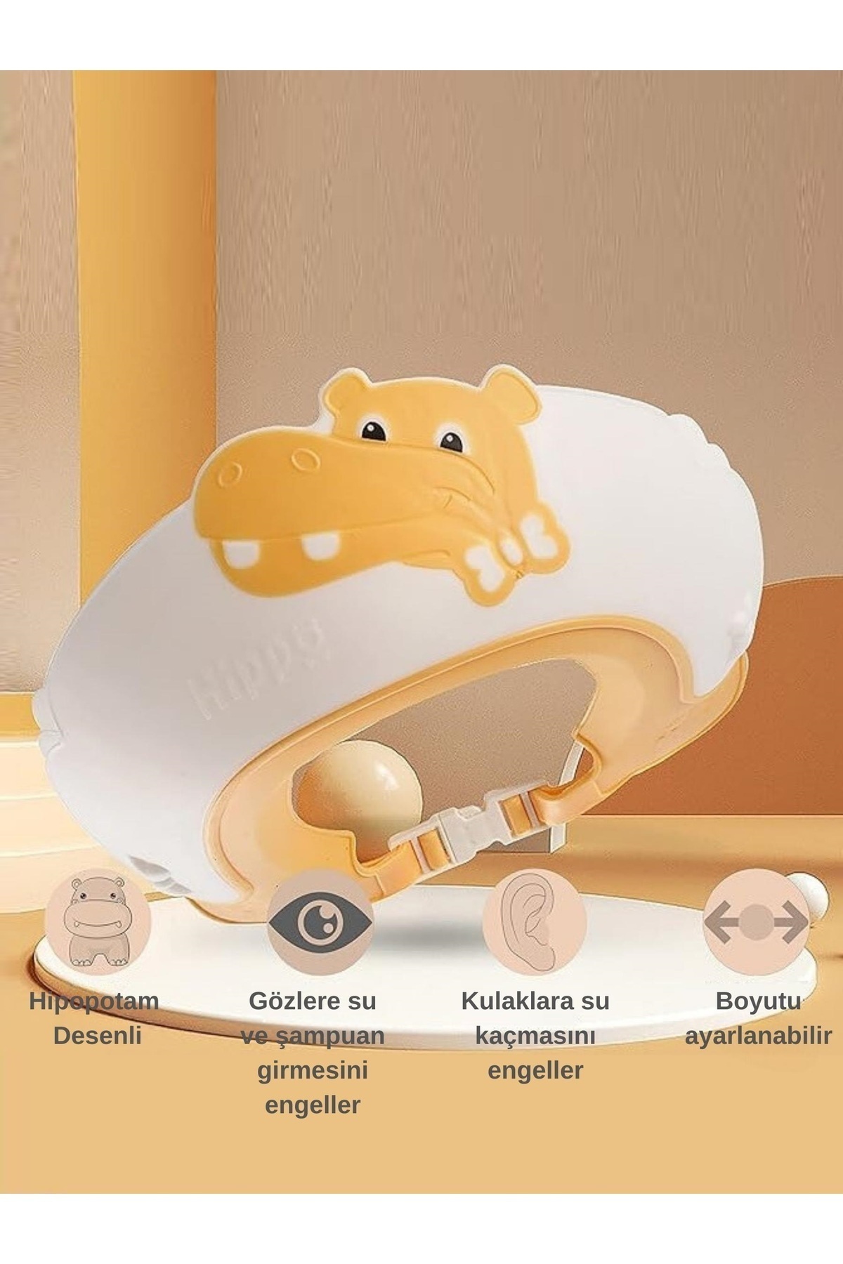 Hippo Banyo Şapkası , Slikon Çocuk Duş Tacı , Sevimli Hipopotam , Ayarlanabilir Tasarım, 6ay-9yaş 3