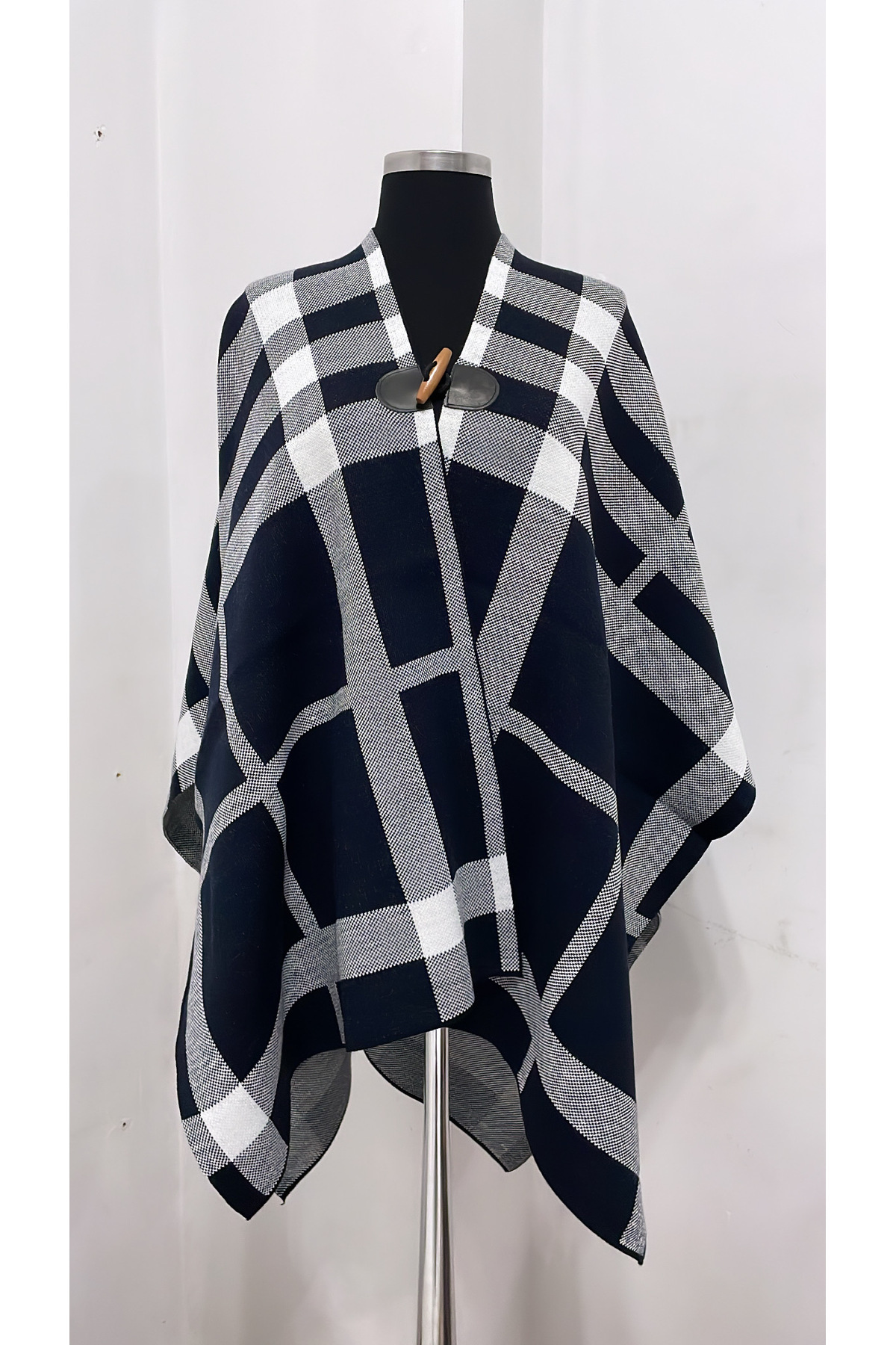 Winter - Plaid Pattern Knitwear Poncho Thick Winter New Product Buttoned Comfortable to Use Quality Store