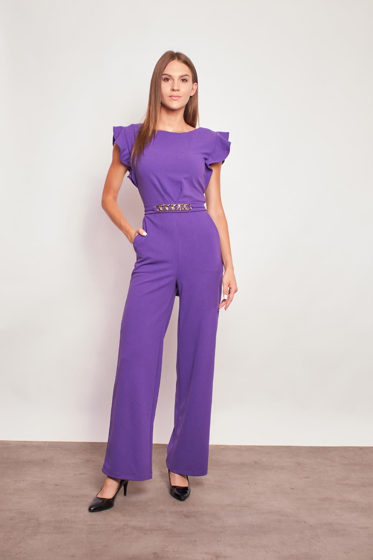 Purple jumpsuit discount with sleeves