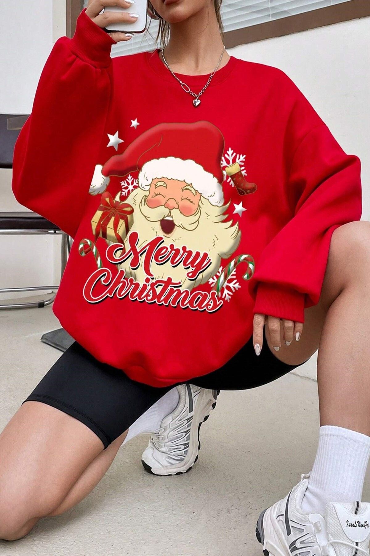 MODAGEN Un sex Noel Baba Bisiklet Yaka Sweatsh rt