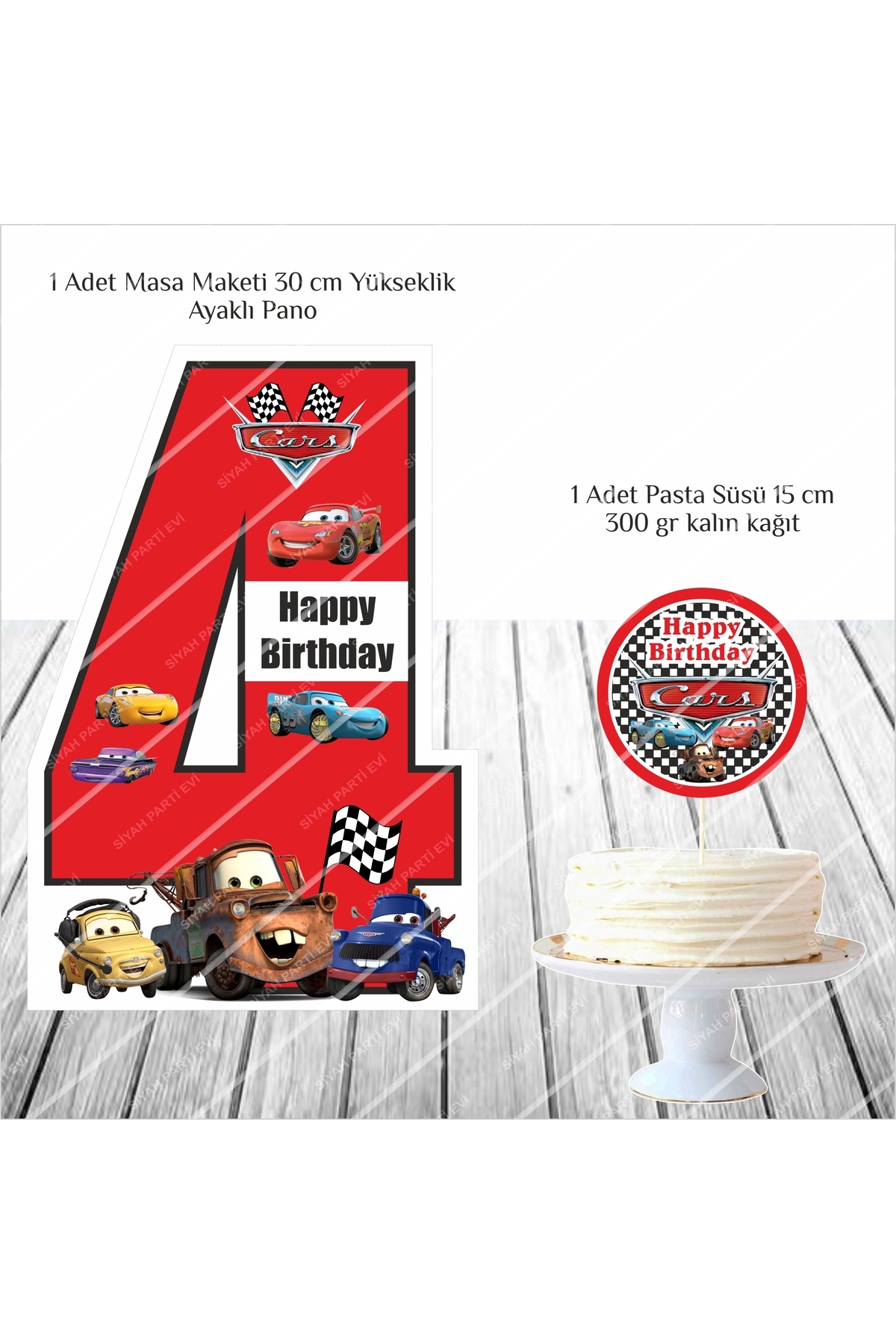 Şimşek Mcqueen 4 Yaş Doğum Günü Masa Maketi / Pasta Süsü