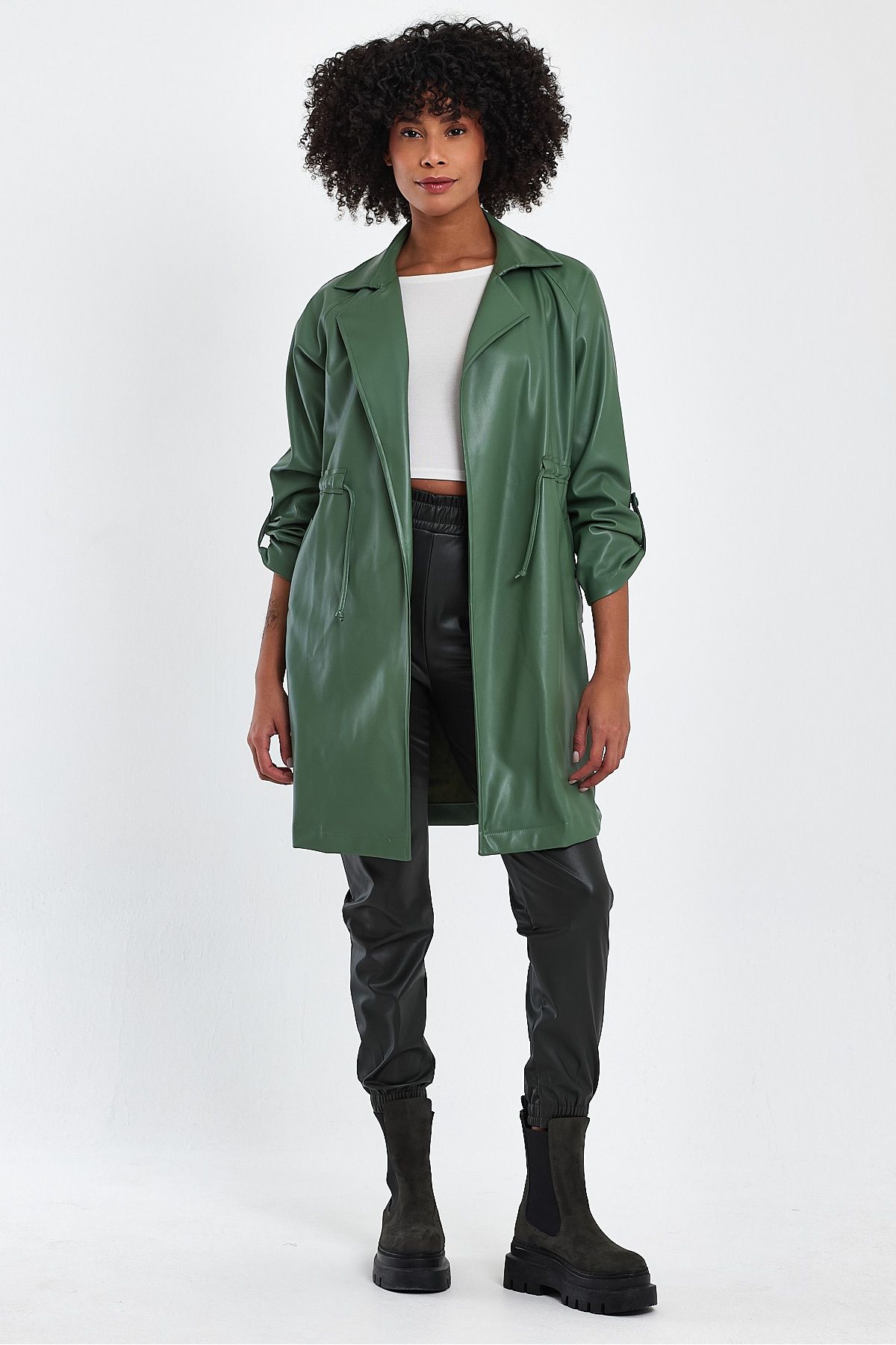 Zara leather trench coat womens top