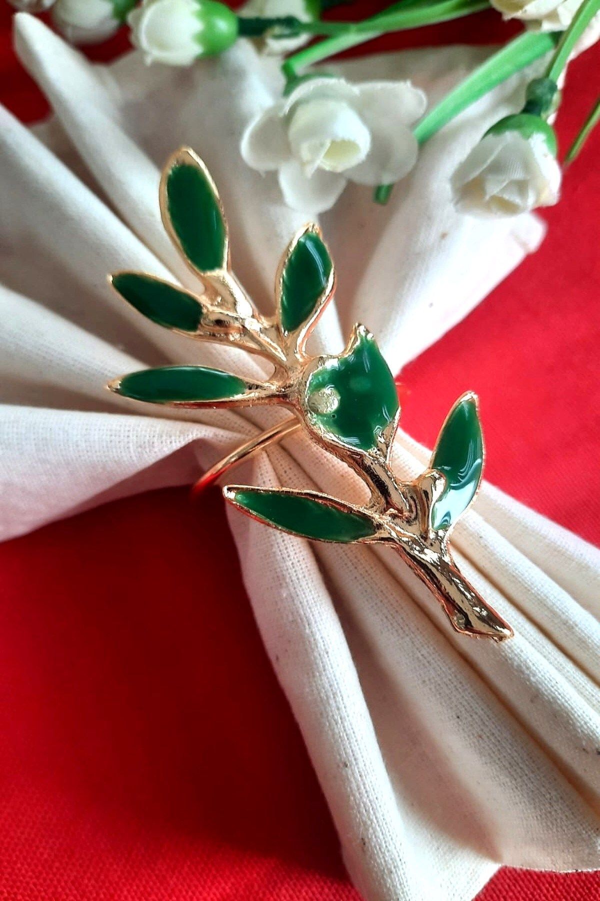 Green leaf online napkin rings