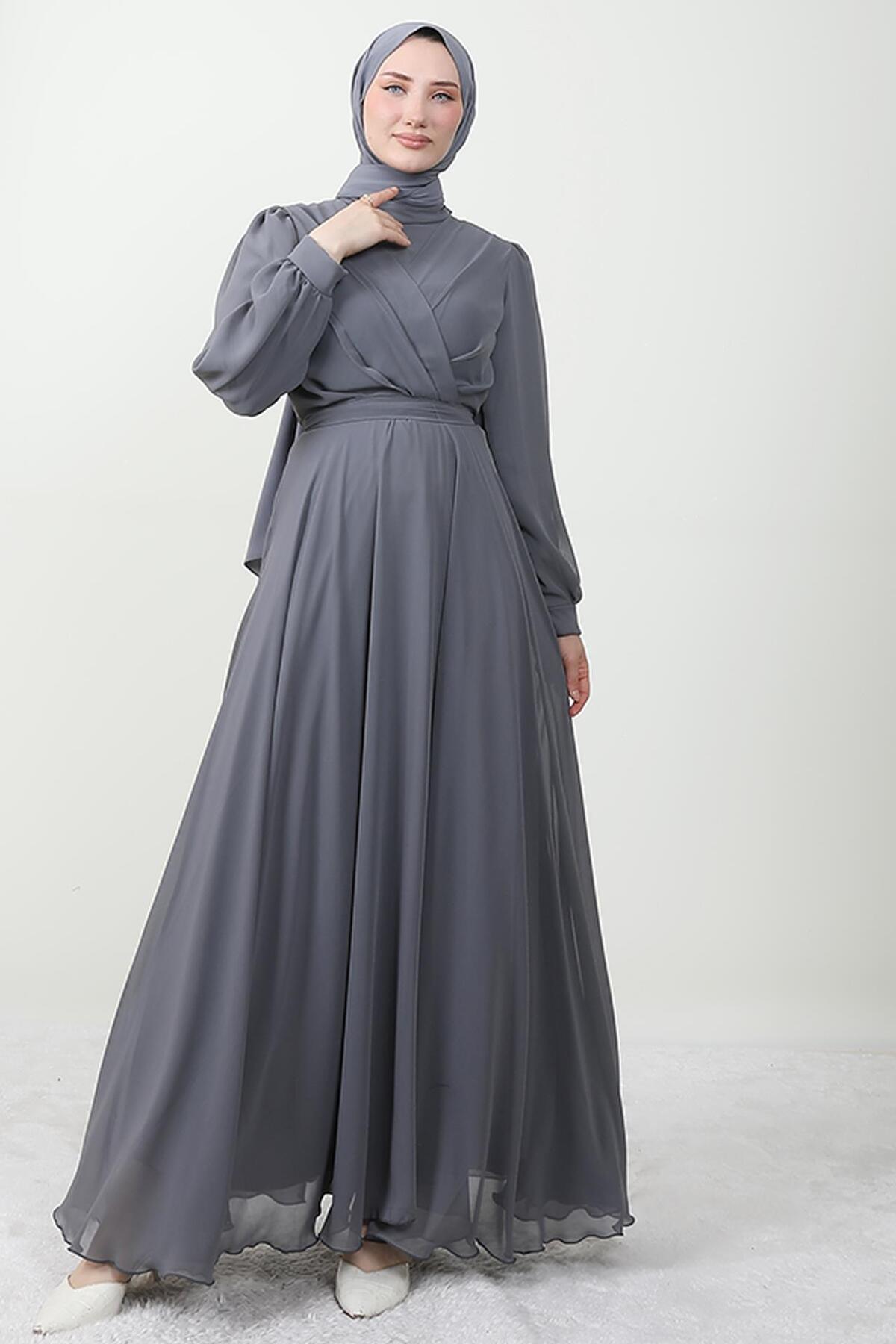 Cross Front Chiffon Dress Gray