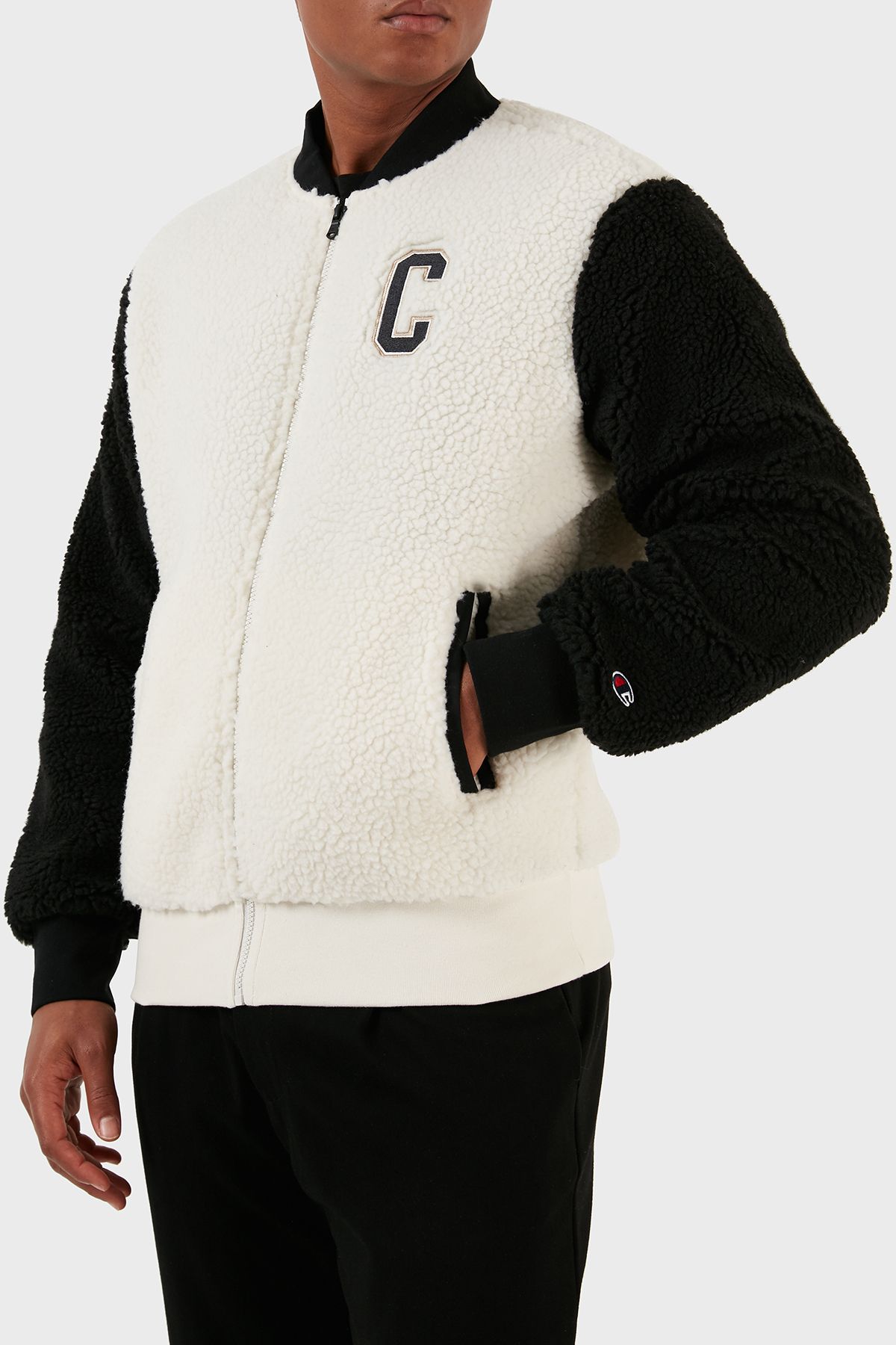 Champion Color Blocked College Collar Full Zipper Teddy Fleece Bomber Jacket Men S JACKET 219448 WSW NBK WW