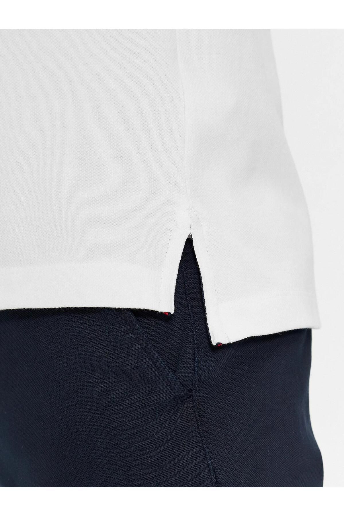 تی شرت یقه پولو سفید مردانه پرچم یکنواخت کاف متناسب با چوگان Tommy Hilfiger