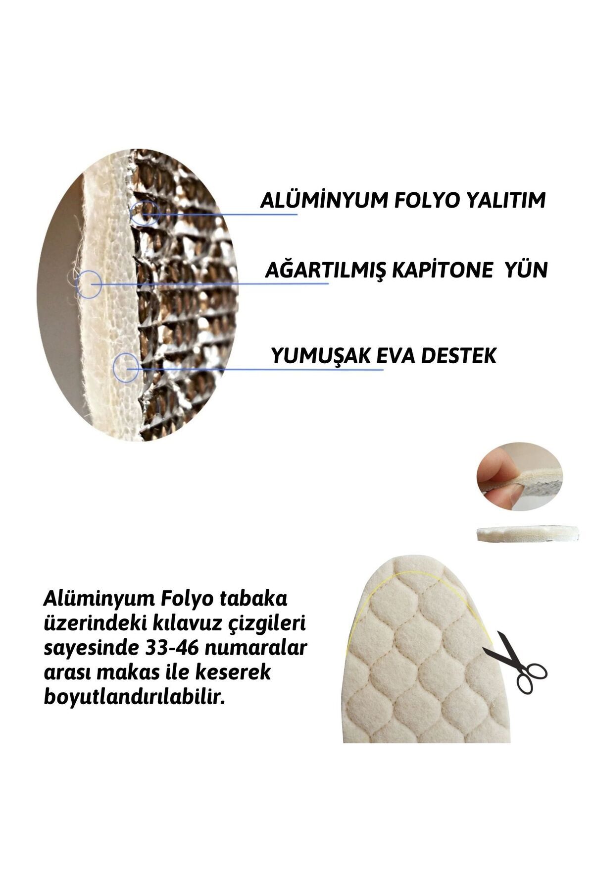 Termal Kışlık Keçe Tabanlık, Alüminyum Folyo Yalıtımlı Ayakkabı Tabanlığı, No:36-46 2