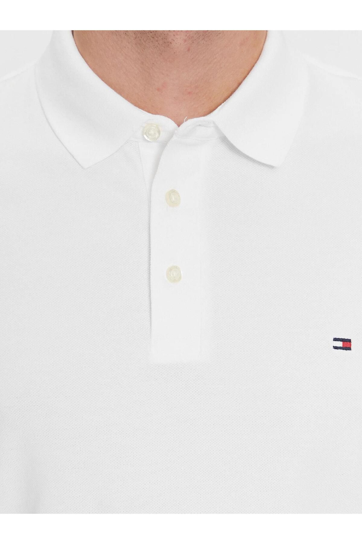 تی شرت یقه پولو سفید مردانه پرچم یکنواخت کاف متناسب با چوگان Tommy Hilfiger