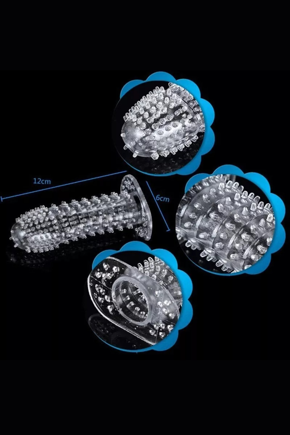 Diken Kabartmalı Güçlü Uyarıcı Şeffaf Silikon Penis Kılıfı 4