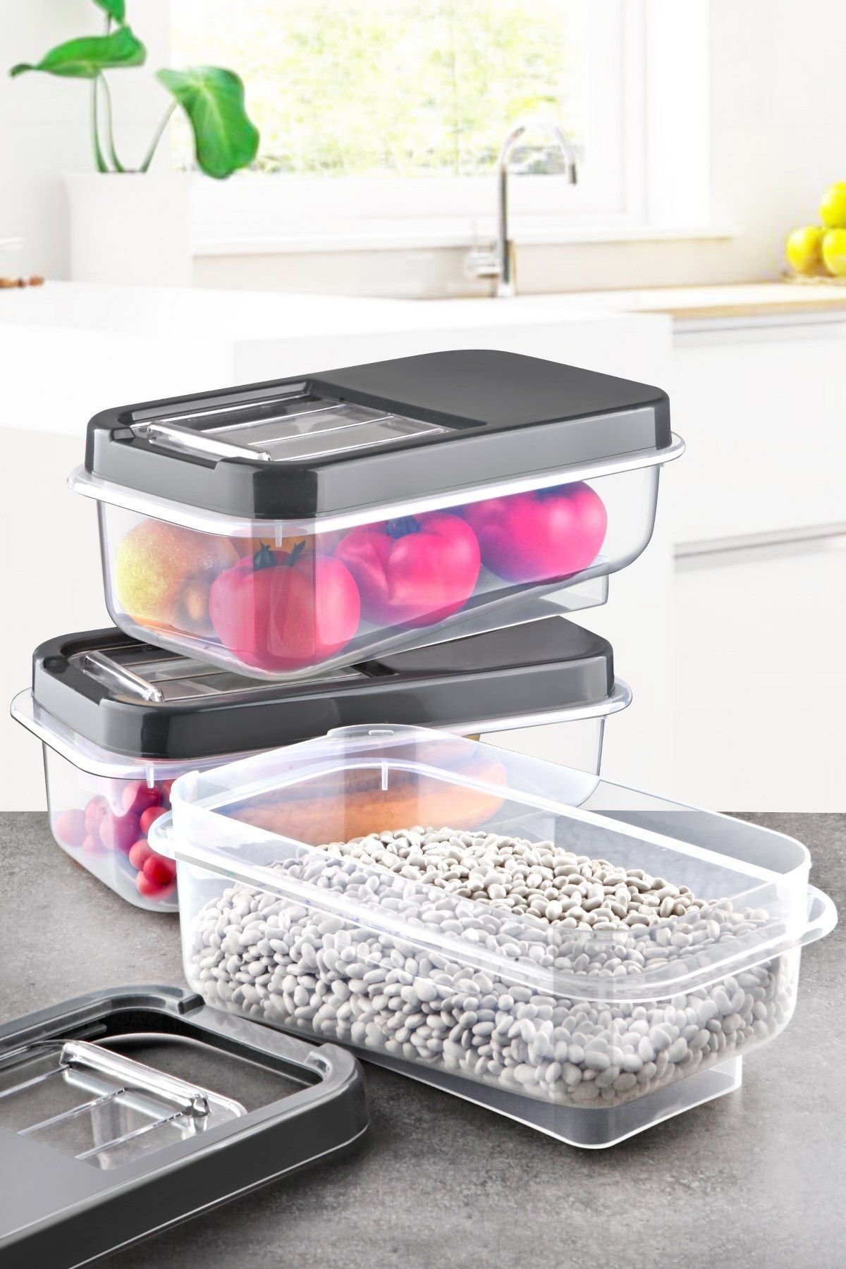 NY HOME-3 Pieces 5 Lt Multibox Storage Container with Easy Sliding Lid Anthracite 1