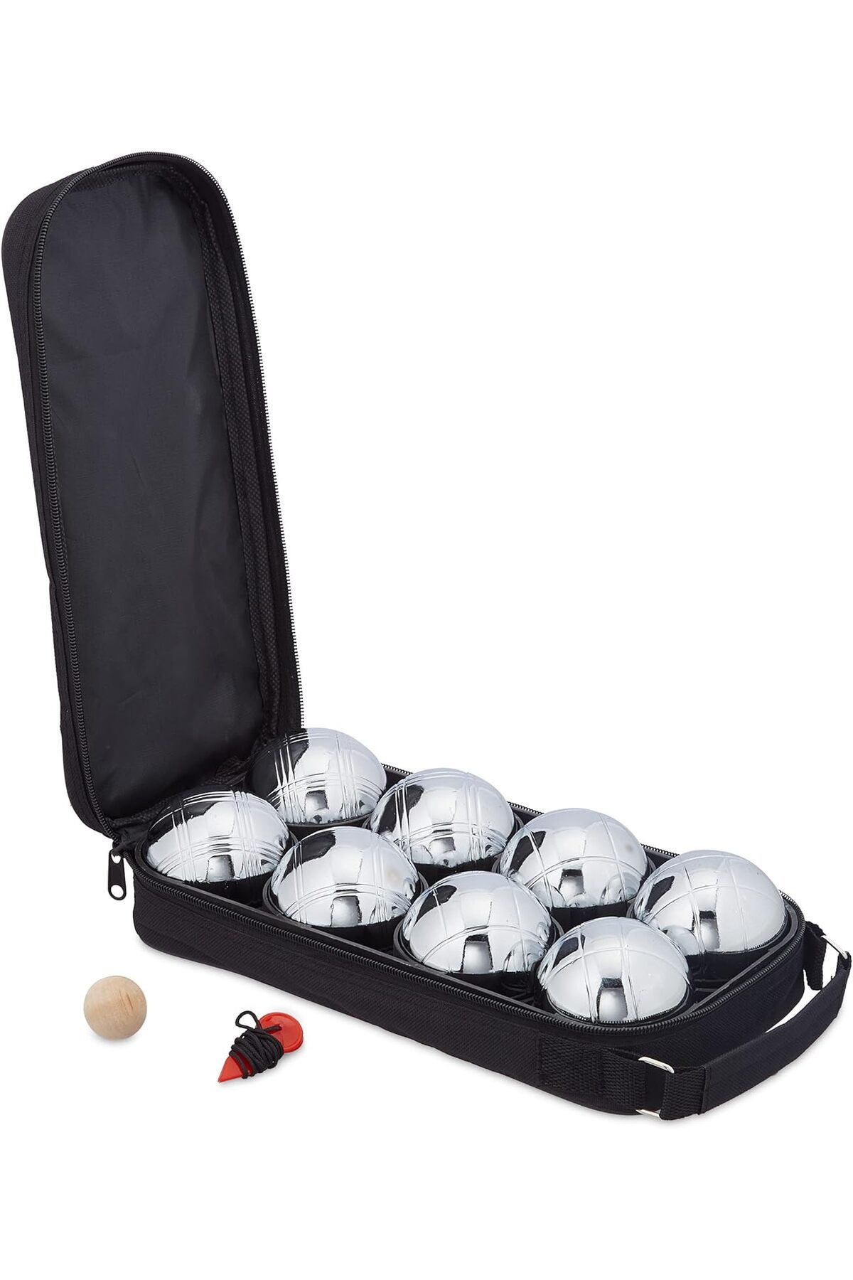 Povit-8-Piece Bocce Set with Bag 8 Pieces Chrome Steel Bocce Balls (720 gr) + Wooden Pallino and Tape Measure Gift 1
