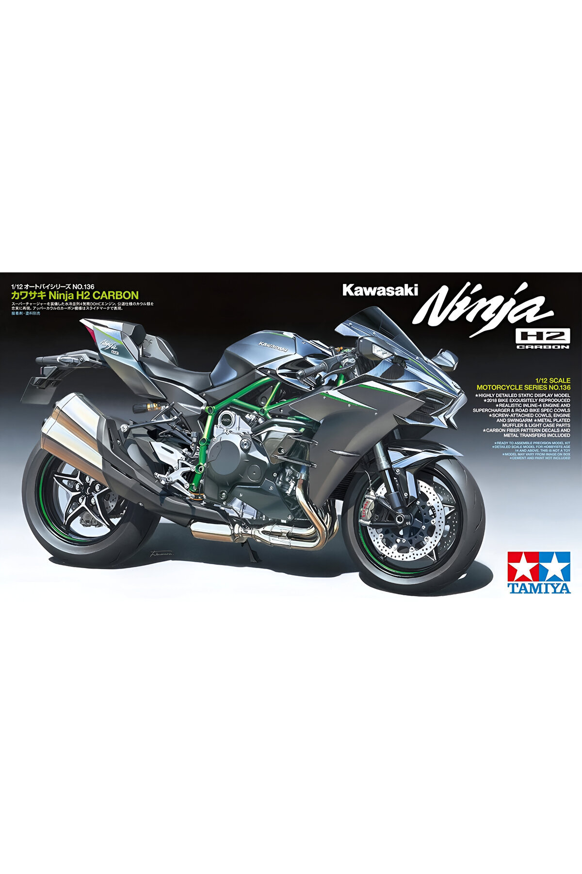 TAMIYA 1/12 Kawasaki Ninja H2 Carbon Plastik Motosiklet Maket Kiti