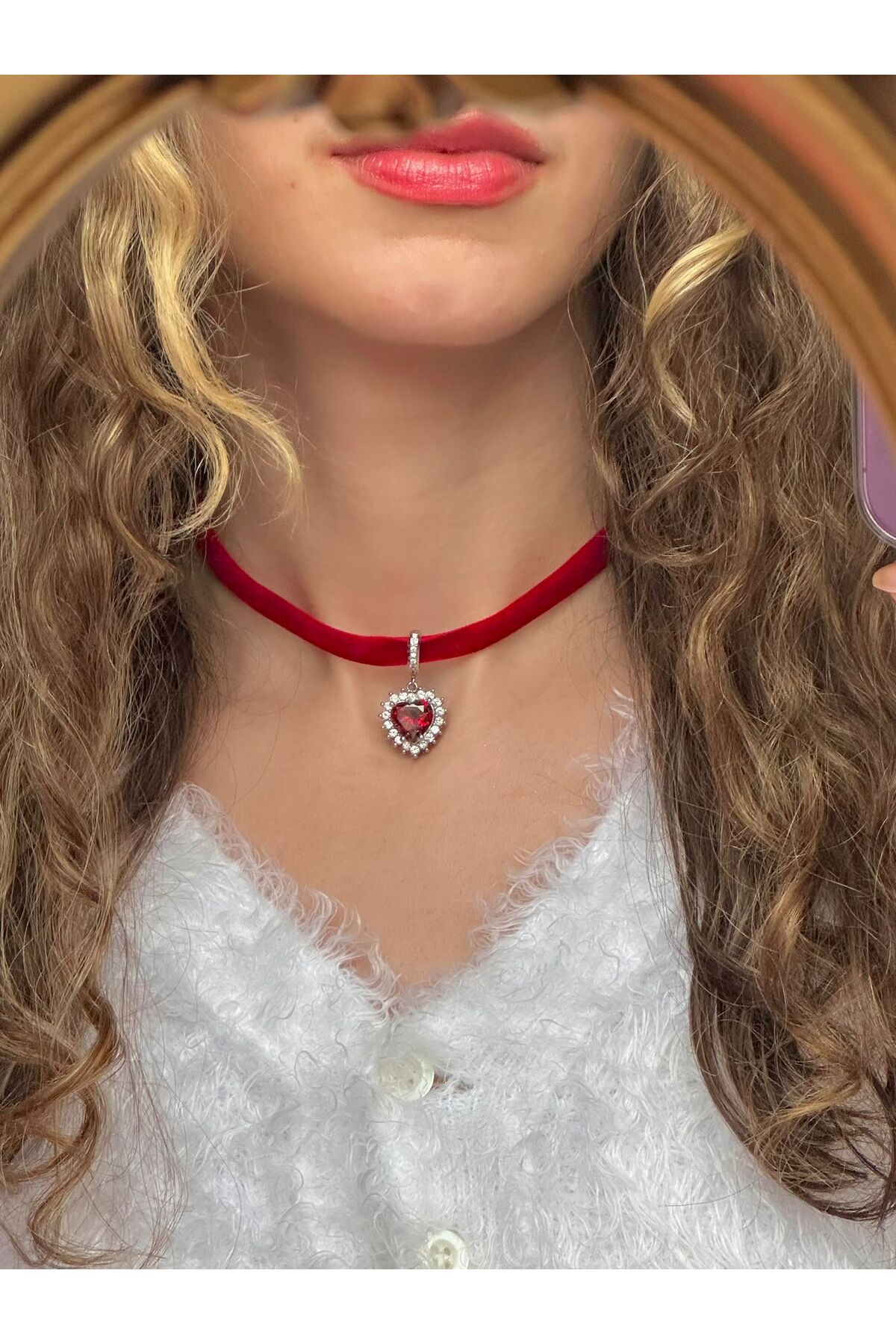 Red ribbon necklace best sale