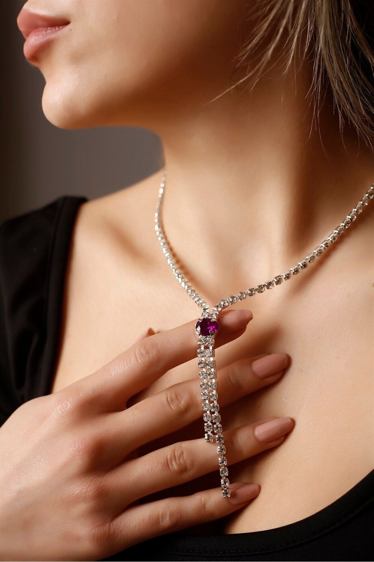 Purple necklace outlet and earring set