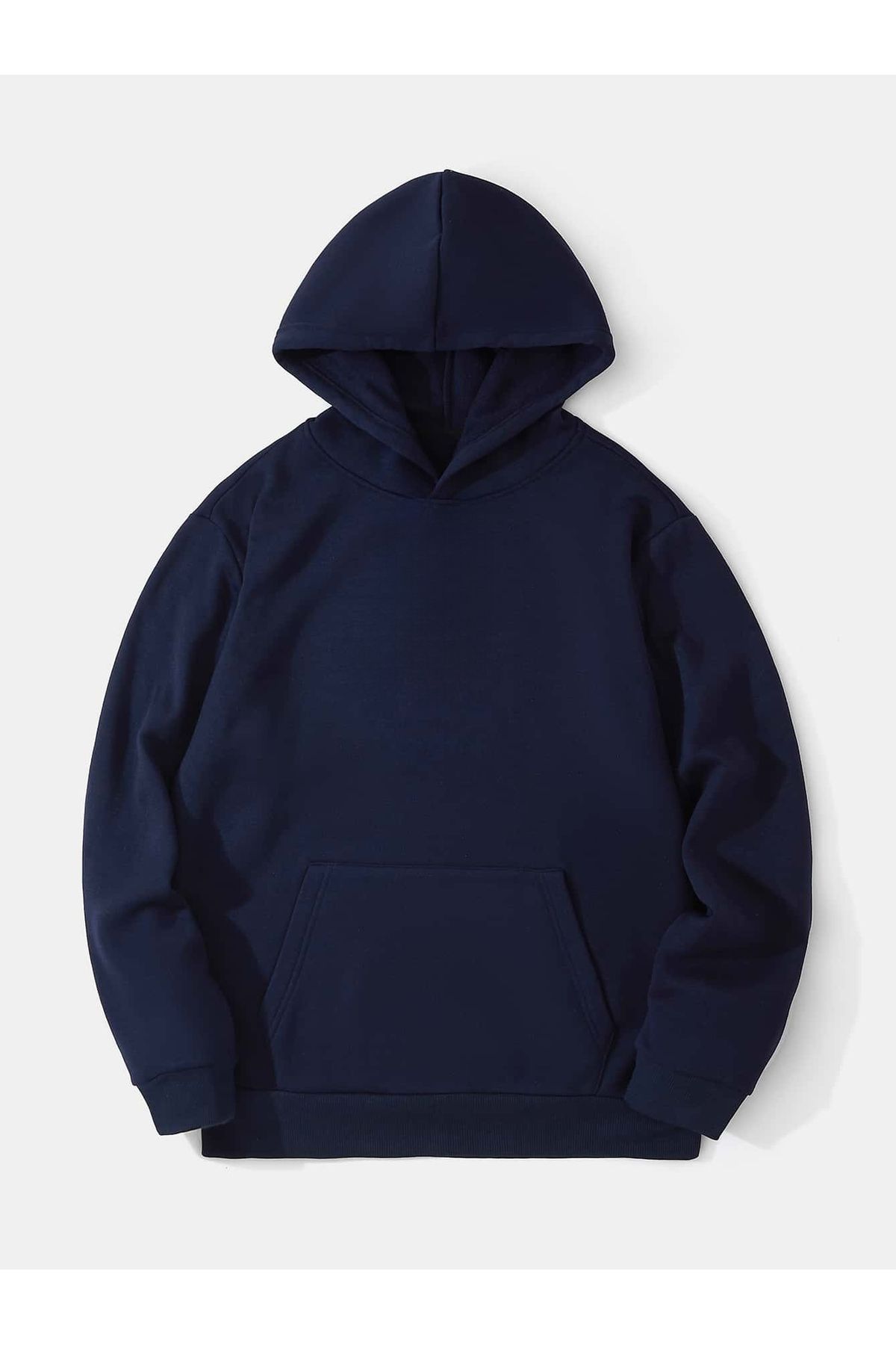 DUBU BUT K Plain Basic Thick Winter Sweatshirt Navy Blue Oversize Hooded Trendyol