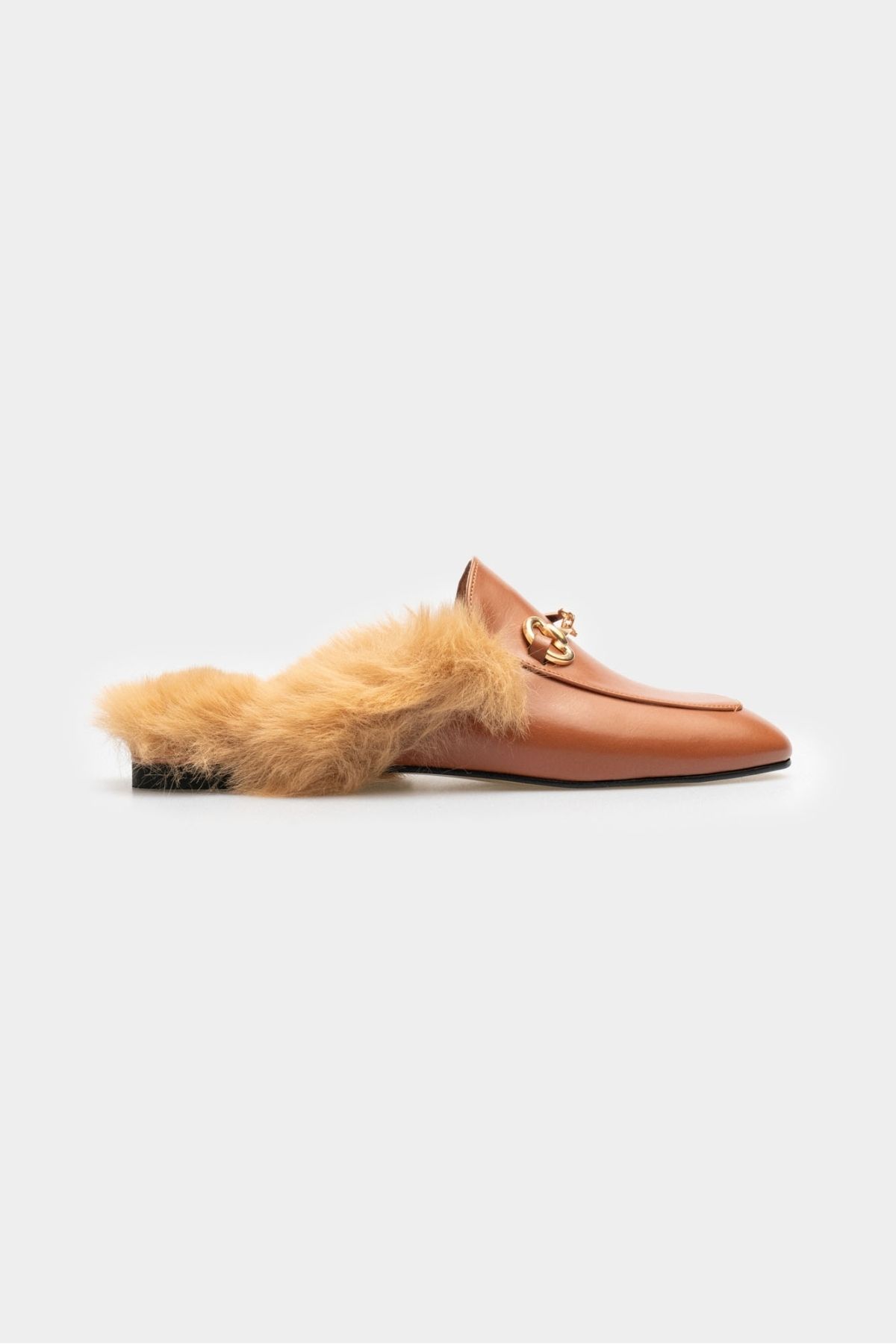 NİŞANTAŞI SHOES-Buffy Brown Matte Accessory Detail Furry Flat Sole Women's Slippers 4