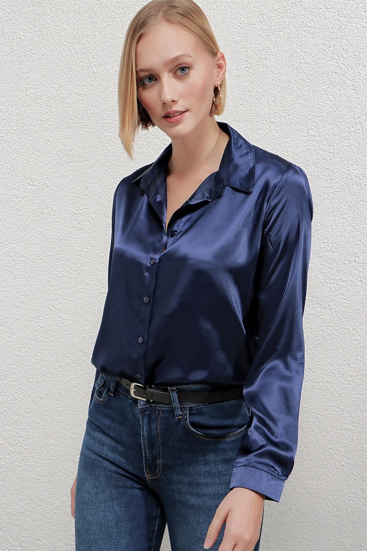 Dark blue shirt women's top