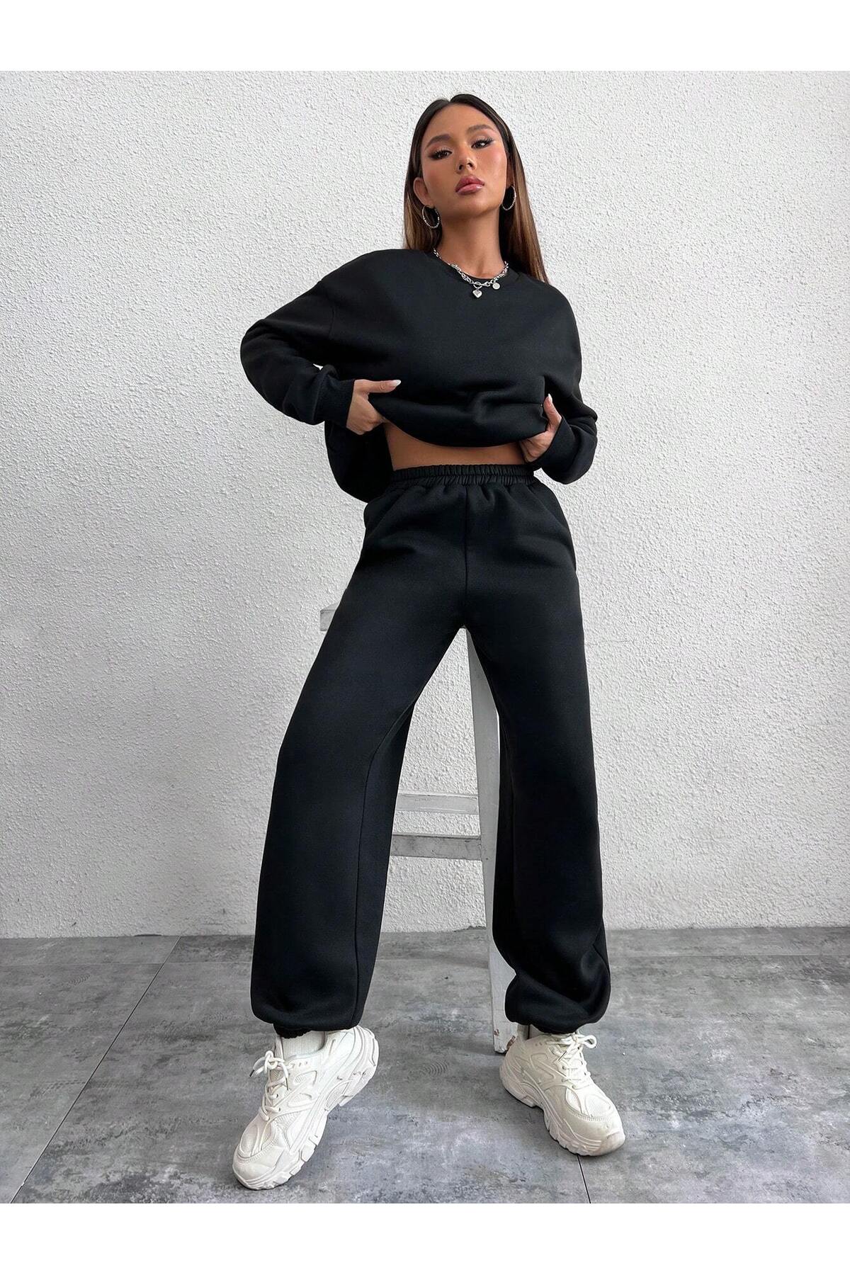 RABTEKS Жіночий трикотажний костюм з великою горловиною з бавовняної тканини взимку