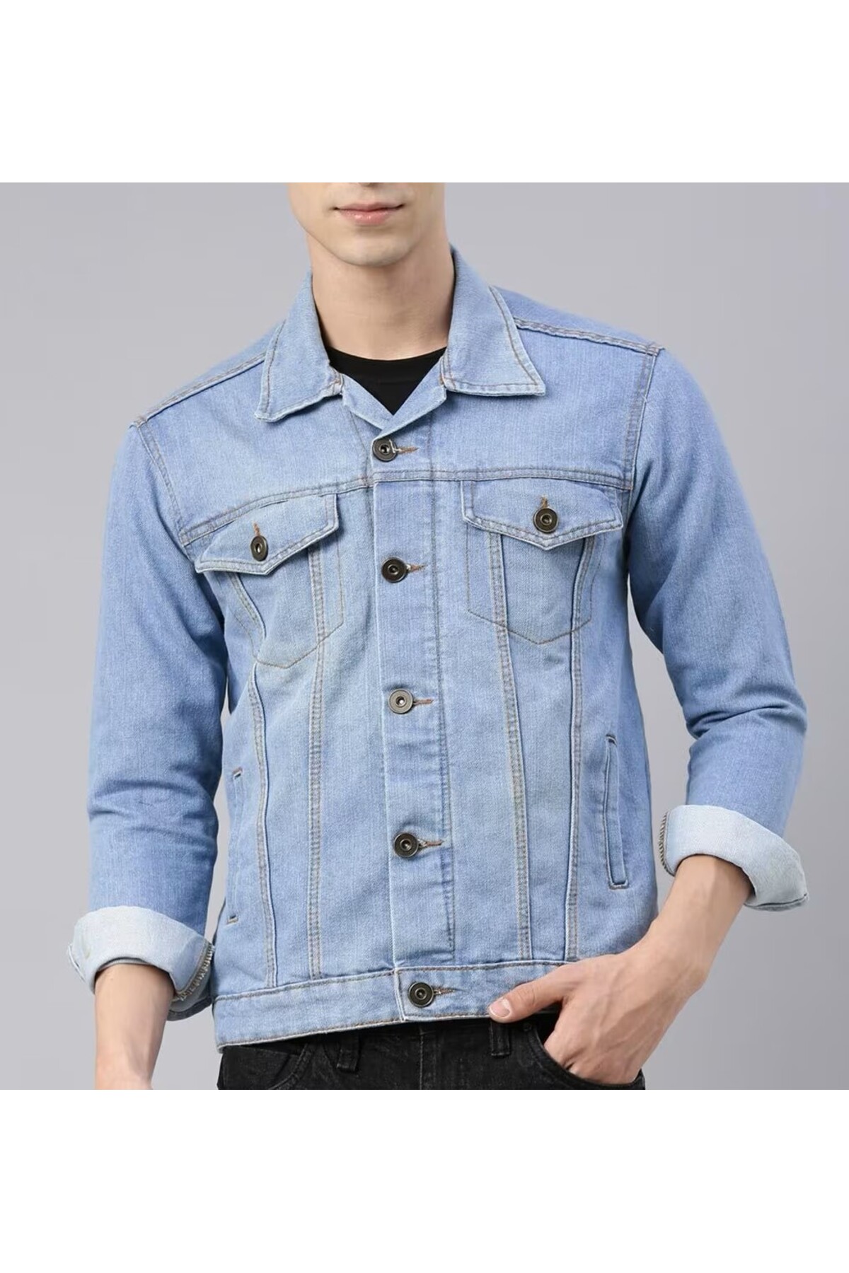 Açık Mavi Erkek Slim Fit Denim Kot Ceket