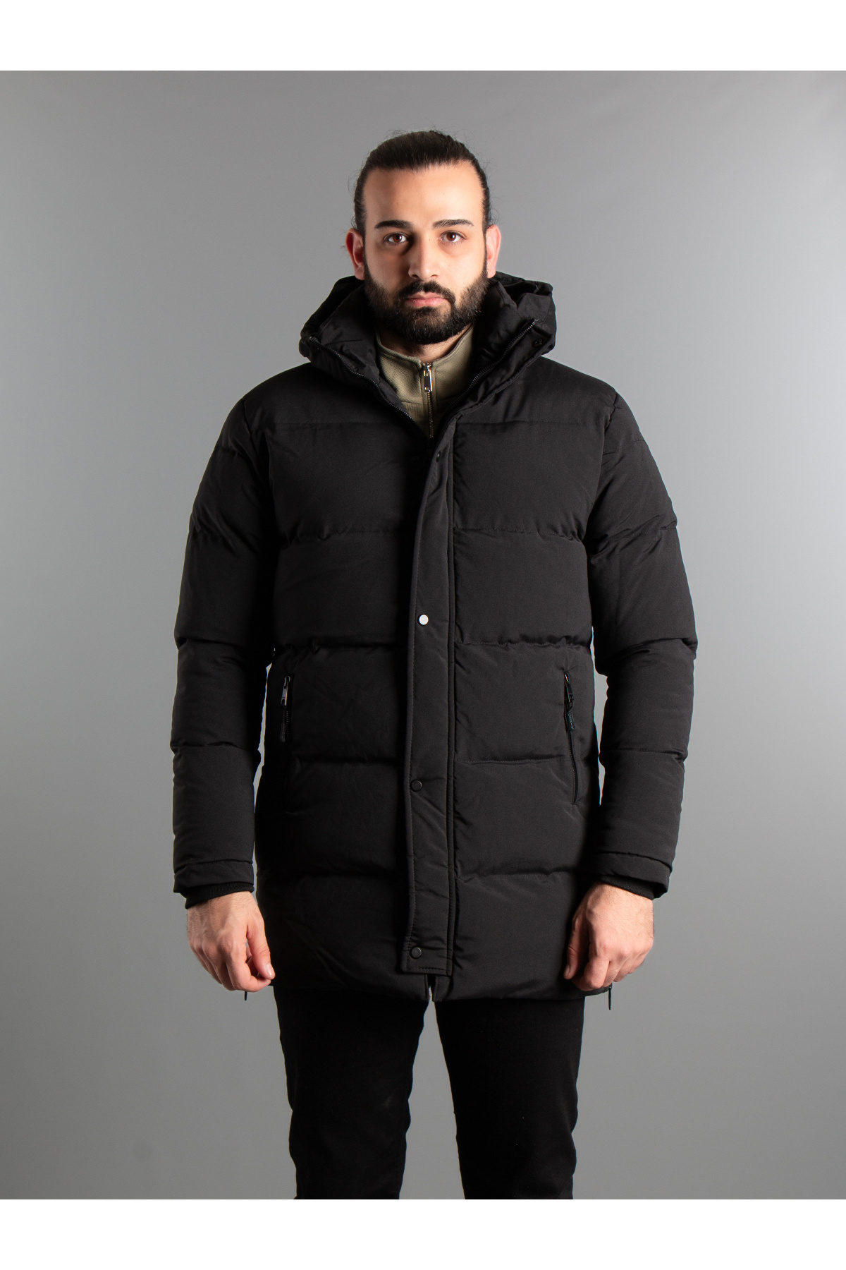 ZEKİ ÖZER  Erkek Siyah Uzun Şişme Kaban - Görsel 7