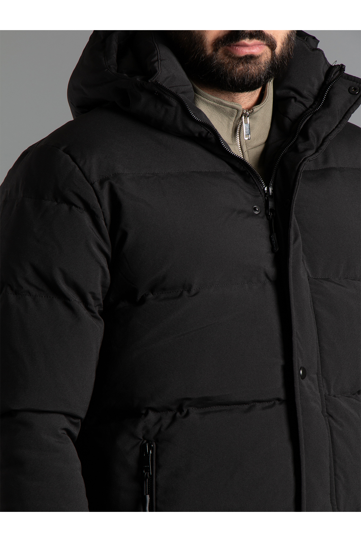 ZEKİ ÖZER  Erkek Siyah Uzun Şişme Kaban - Görsel 3