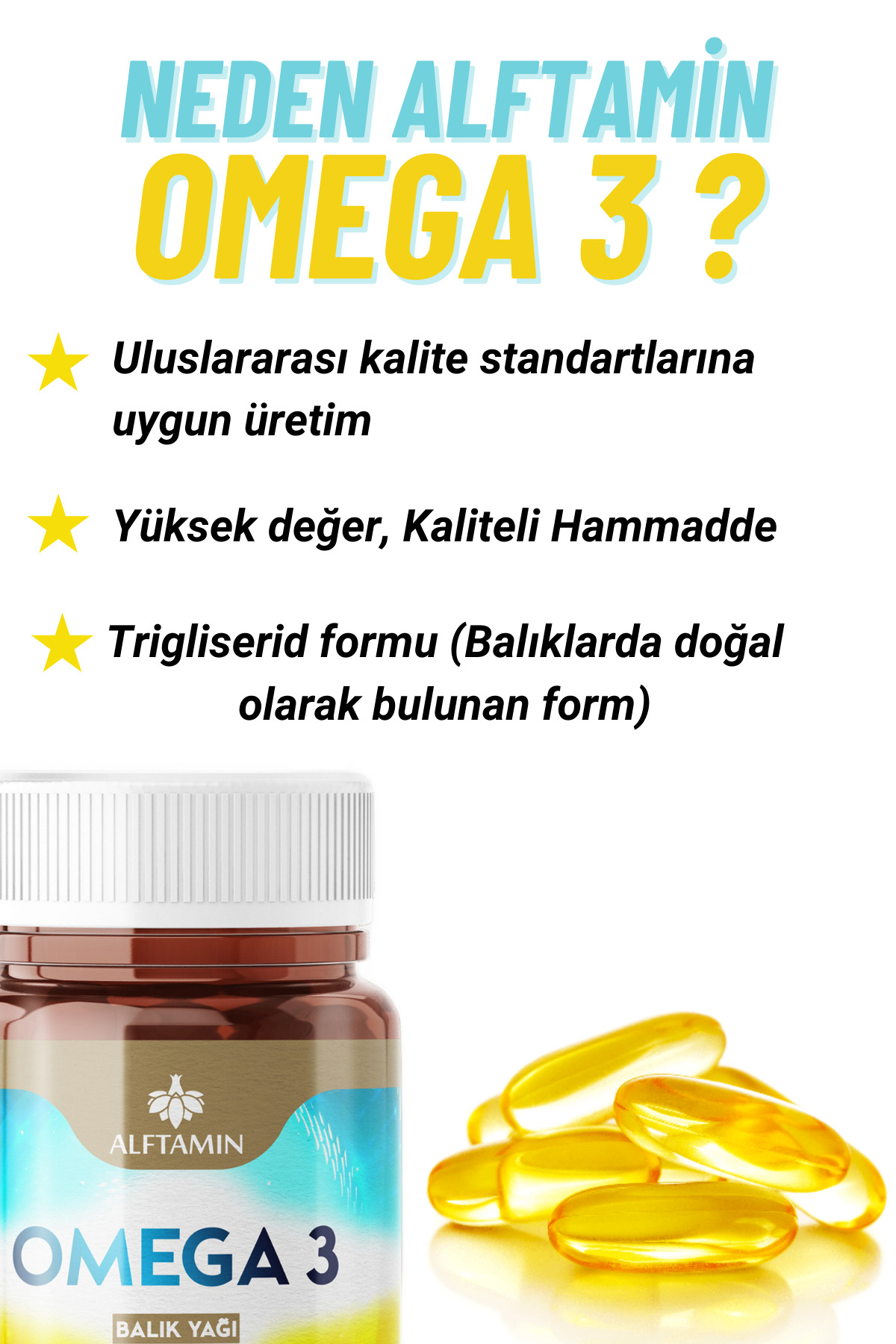 ALFTAMİN Omega 3 Premium Kalite Balık Yağı 30 Günlük Fish Oil Epa Dha
