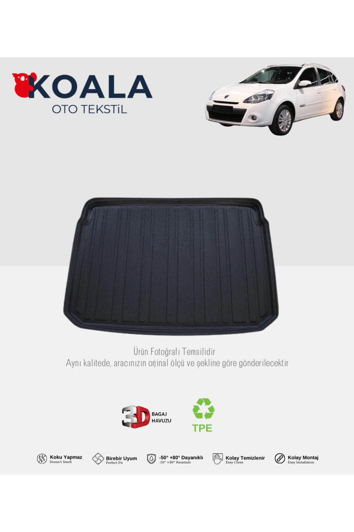 KoalaOtoTekstil Renault Clio Grand Tour (2008-2012) 3d Bagaj Havuzu