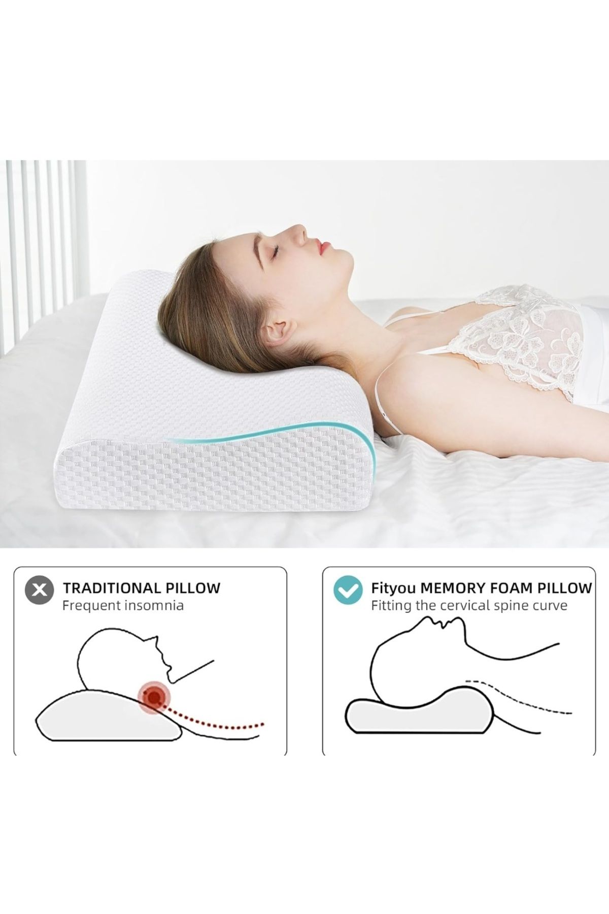 KIRLENT EV Orthopedic Visco Pillow XL 56x36cm Cervical Herniation Neck Straightening Neck Pain Supported Premium Pillow