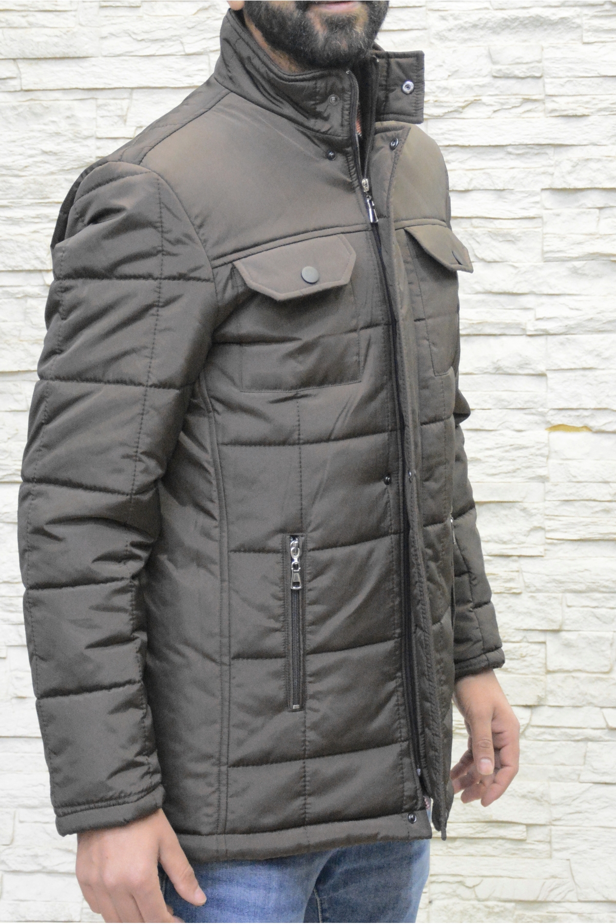  پالتو پارچه‌ای باندیت لحافی زمستانی رنگ قهوه‌ای