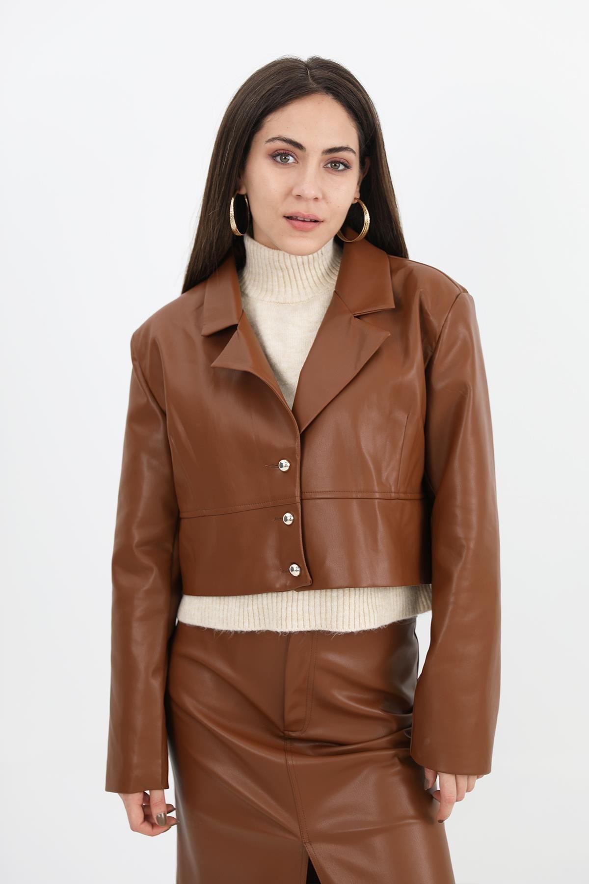 Short tan leather jacket store