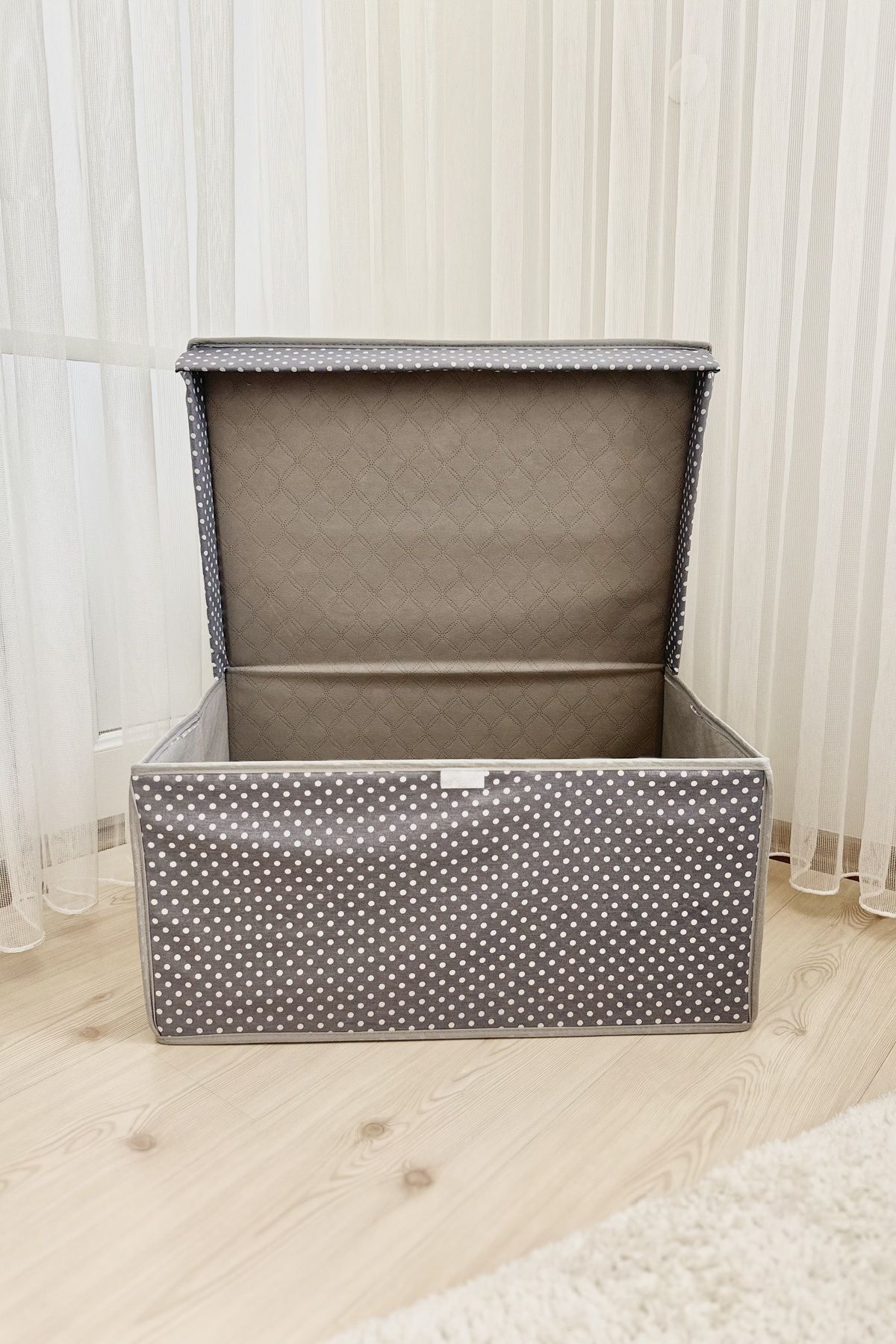 VAYBE-Set of 3 Gray Polka Dot Patterned Multi-Purpose Storage Box, Box Storage, Box, Organizer, Toy Box 2