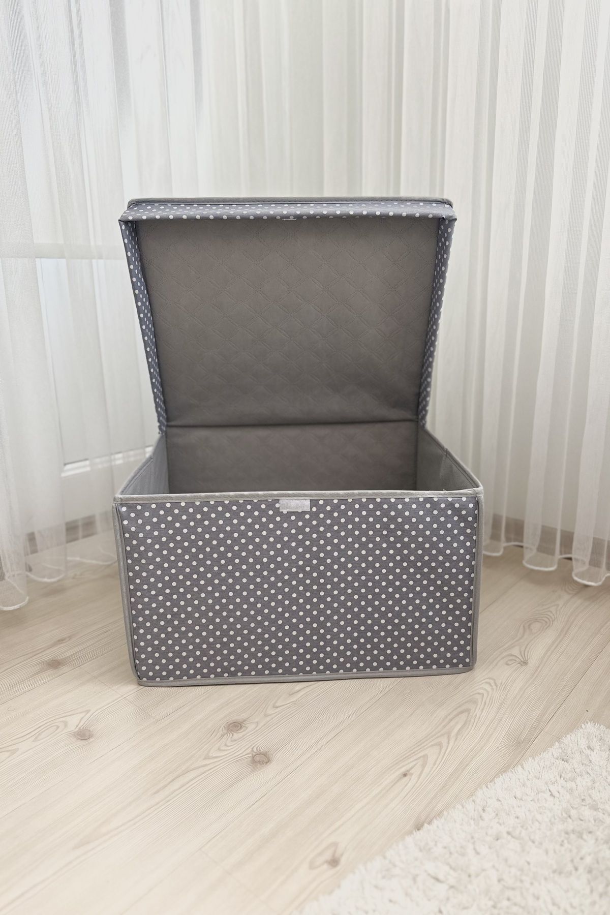 VAYBE-Set of 3 Gray Polka Dot Patterned Multi-Purpose Storage Box, Box Storage, Box, Organizer, Toy Box 3