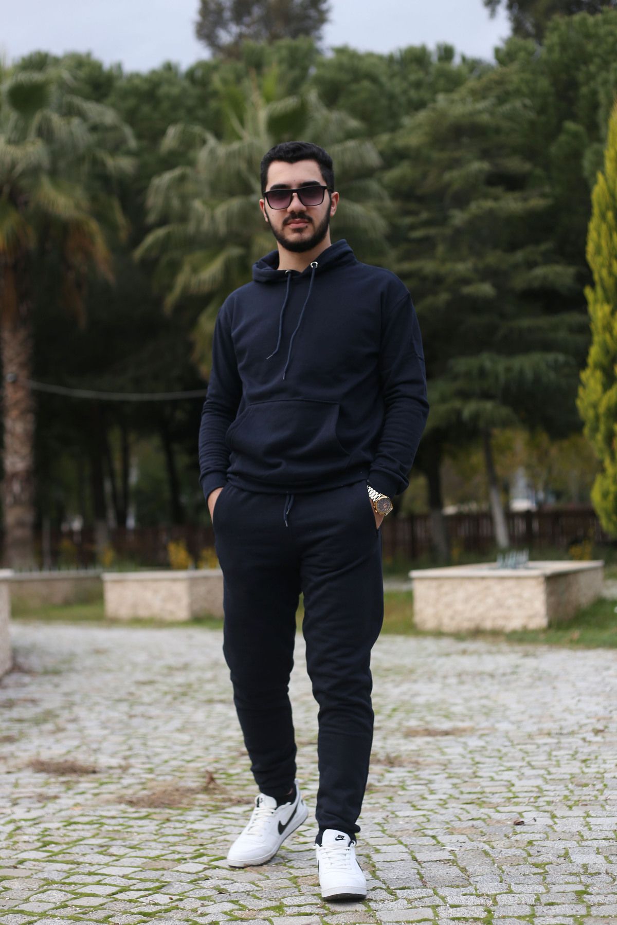 han collection Set De Trening Pentru Bărbați Din Lână Kar-tex Cu Buzunar Cangur Și Glugă De Iarnă Masculin - S
