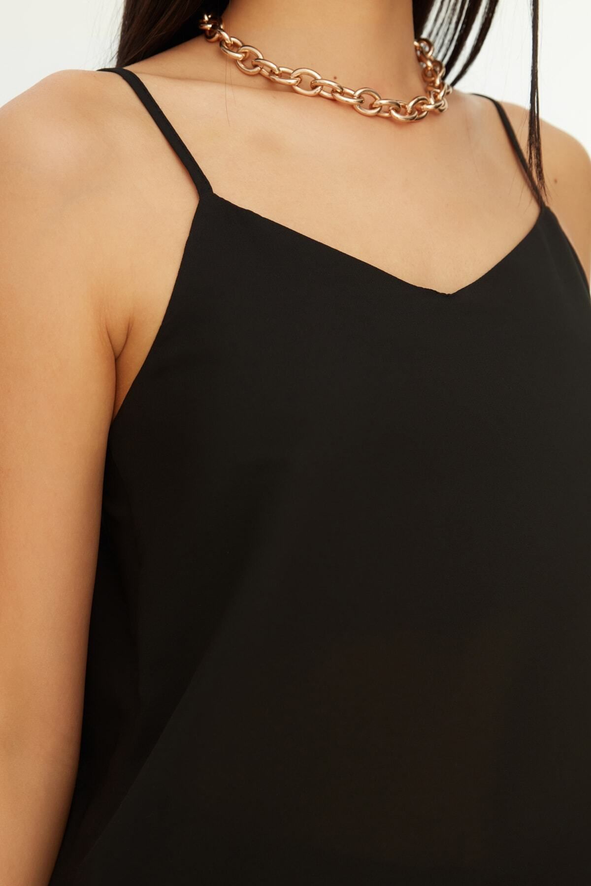 Trendyol Collection-Black Basic Strappy Woven Blouse TWOSS19BB0224 4