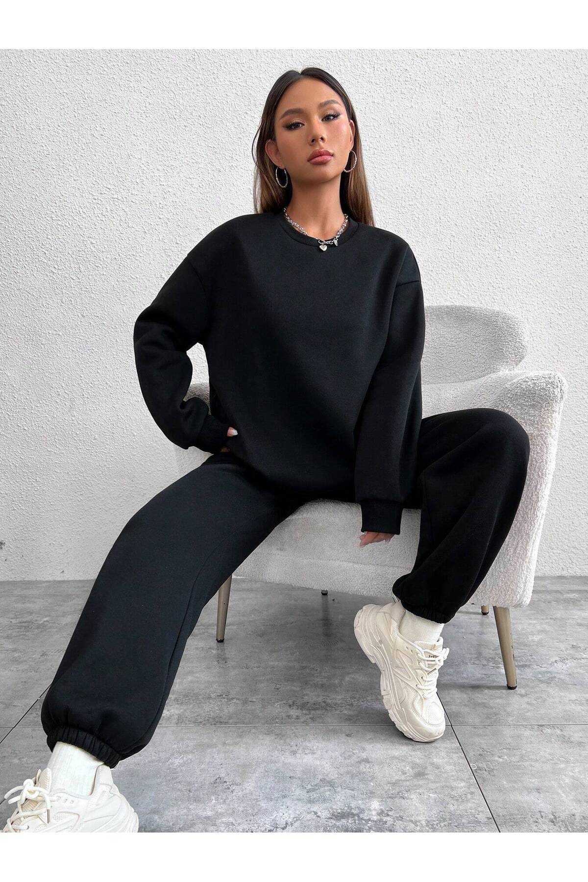 RABTEKS Жіночий трикотажний костюм з великою горловиною з бавовняної тканини взимку