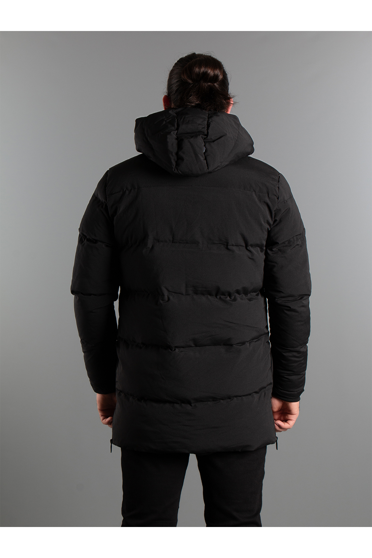 ZEKİ ÖZER  Erkek Siyah Uzun Şişme Kaban - Görsel 8