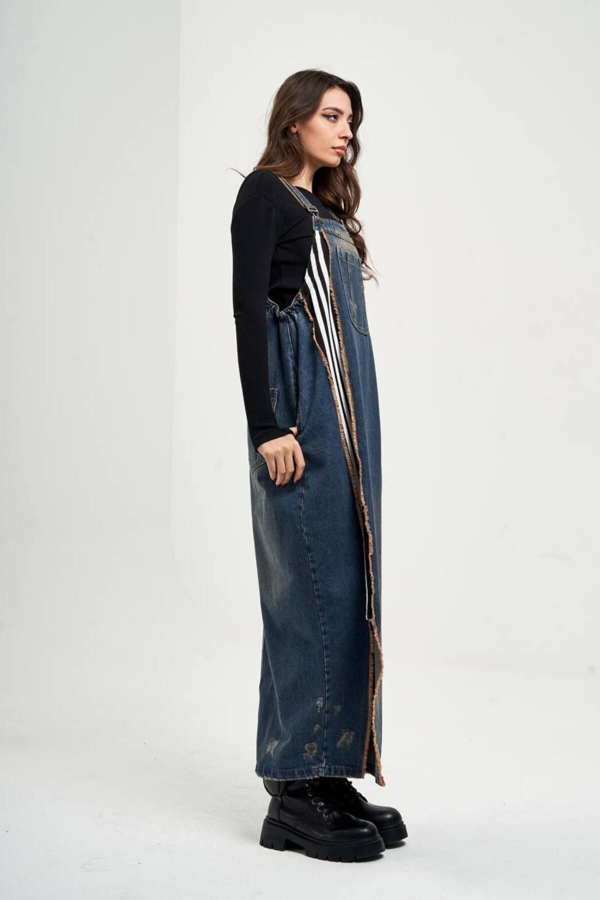 Denim dungaree maxi online dress