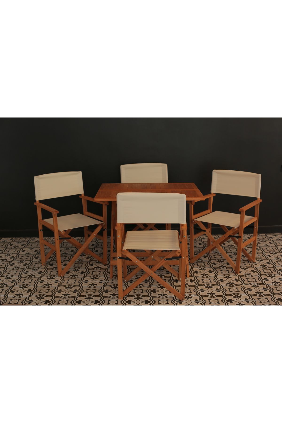 ayzenbi Rejisör Masa Sandalye Seti 75x95 Katlanabilir Bahçe Balkon Teras Mutfak Masası 4+1
