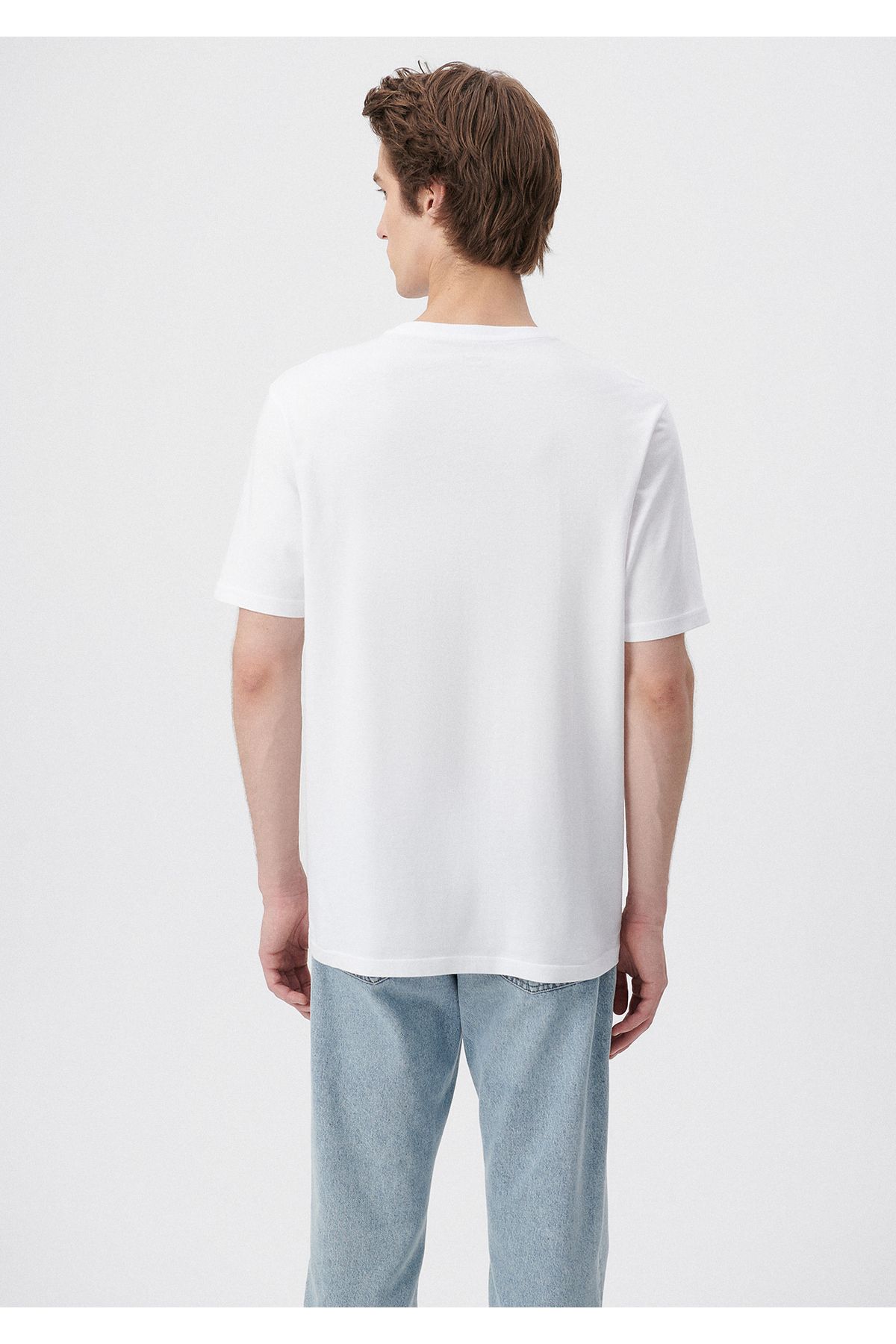 Mavi آرم چاپ شده تی شرت سفید به طور منظم / برش معمولی 066842-620